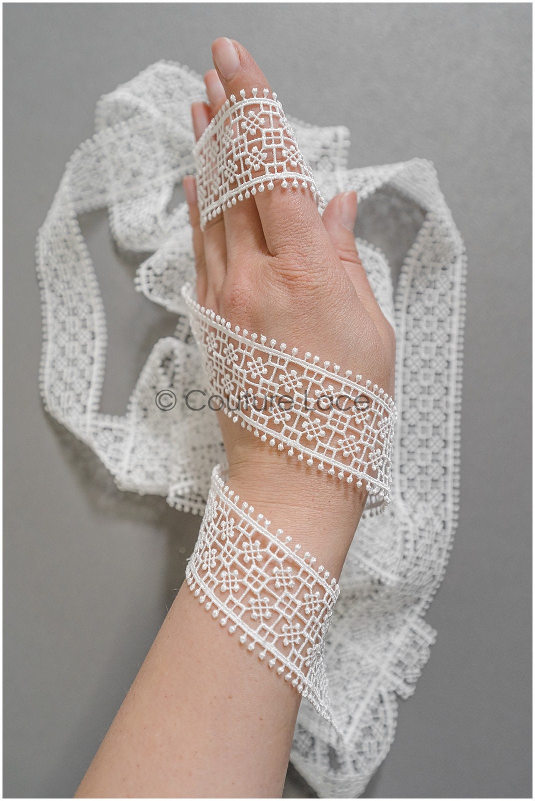 4yds Boho Lace Trim Off-White/ Crocheted Lace/ Bridal Lace/ Guipure Lace Trim/ Dot Lace Trim// T22-213