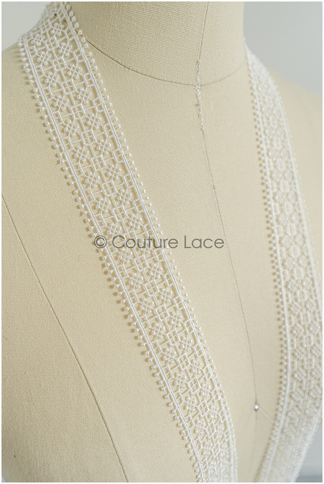 4yds Boho Lace Trim Off-White/ Crocheted Lace/ Bridal Lace/ Guipure Lace Trim/ Dot Lace Trim// T22-213