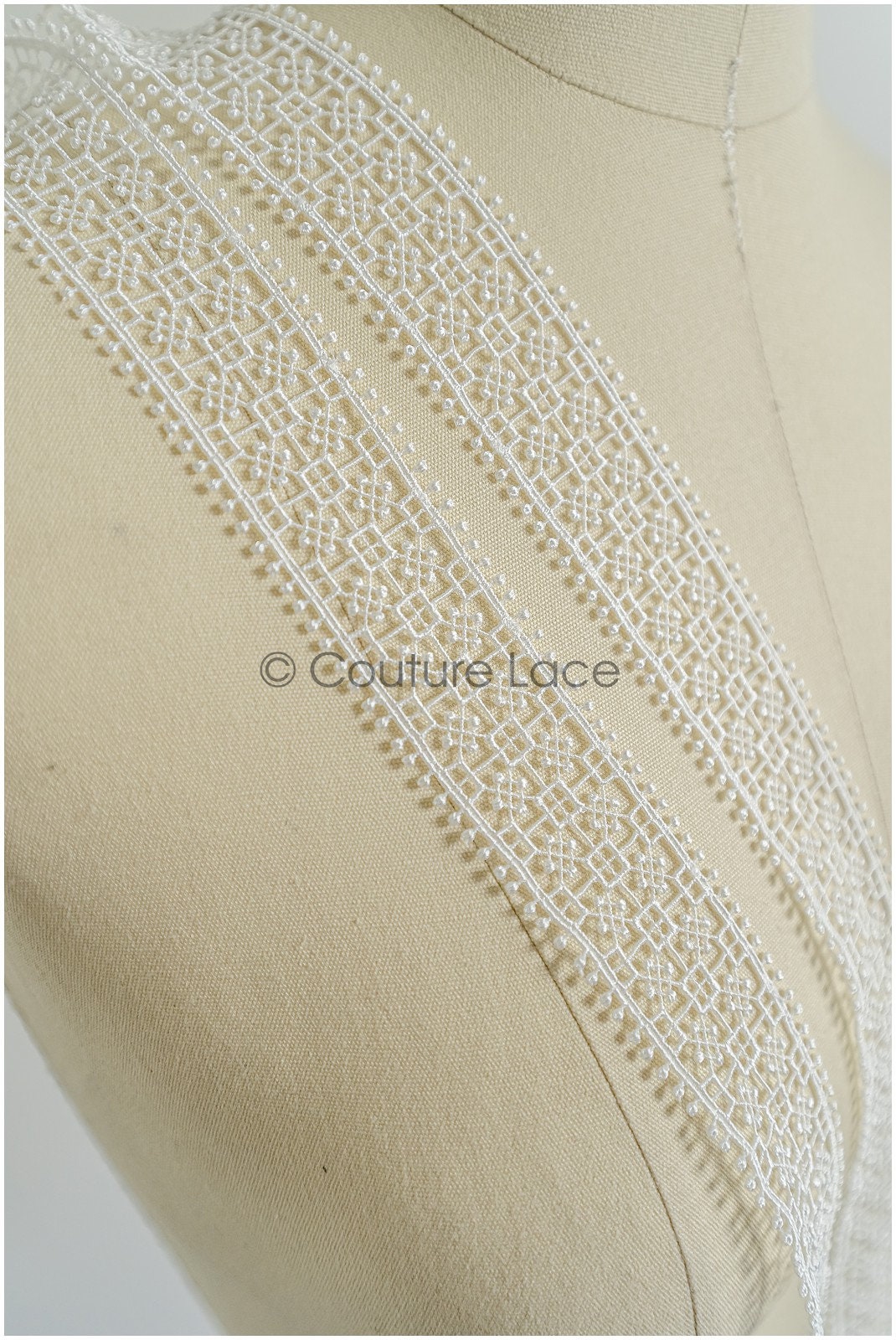 4yds Boho Lace Trim Off-White/ Crocheted Lace/ Bridal Lace/ Guipure Lace Trim/ Dot Lace Trim// T22-213