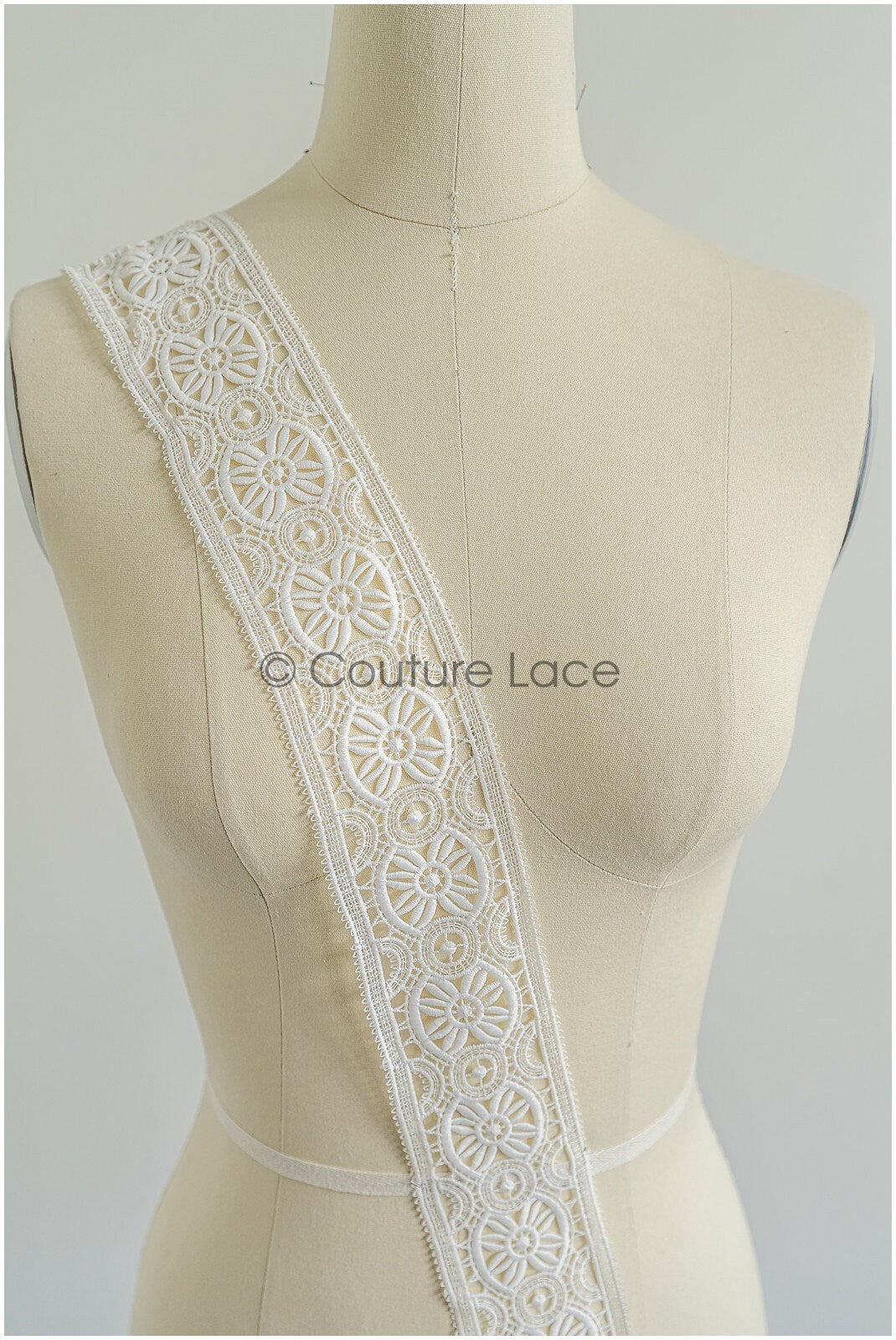 4yds Boho Crochet Lace Trim Off-White/ Bridal Guipure Lace Trim/ Dot Lace Trim// T22-214