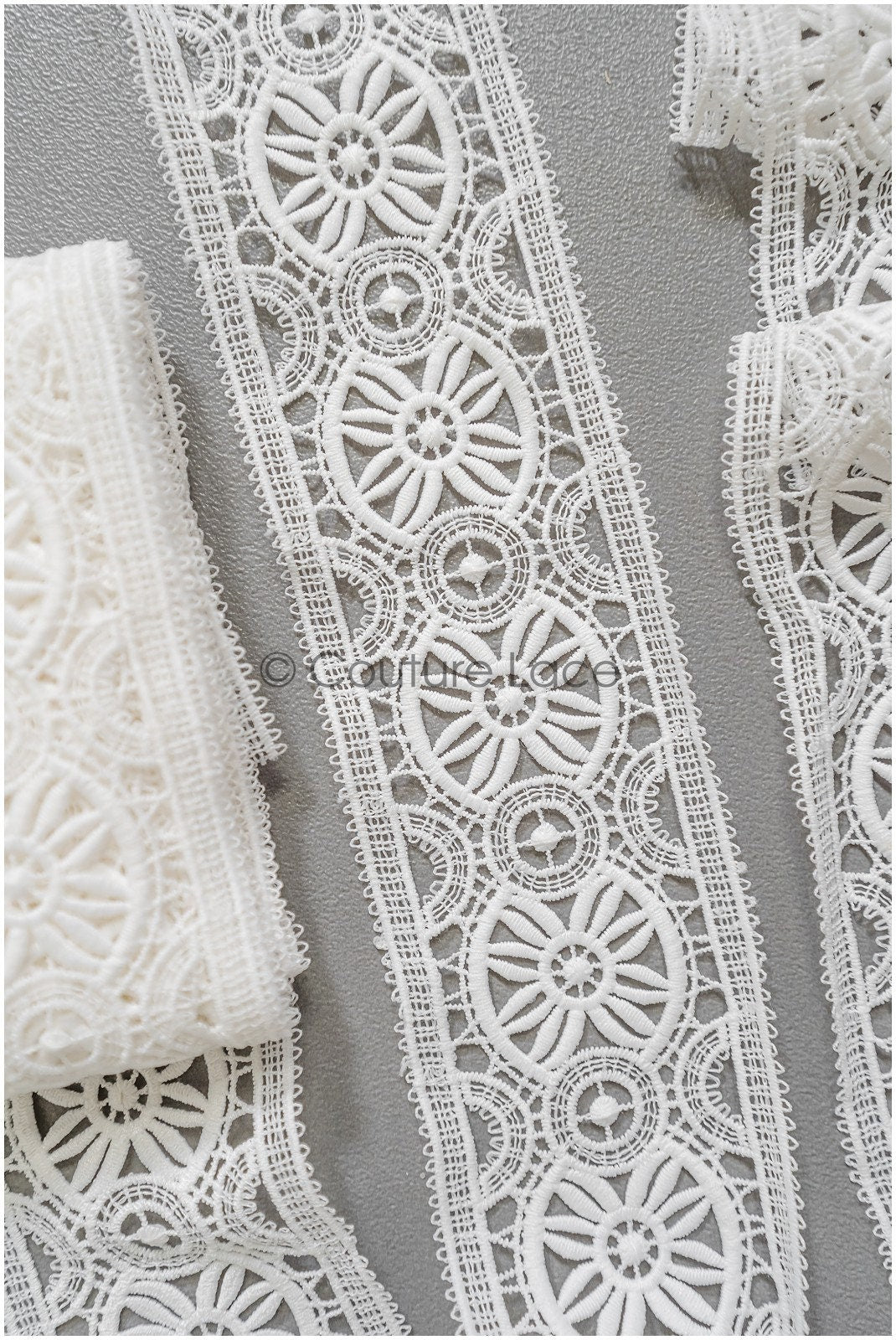 4yds Boho Crochet Lace Trim Off-White/ Bridal Guipure Lace Trim/ Dot Lace Trim// T22-214