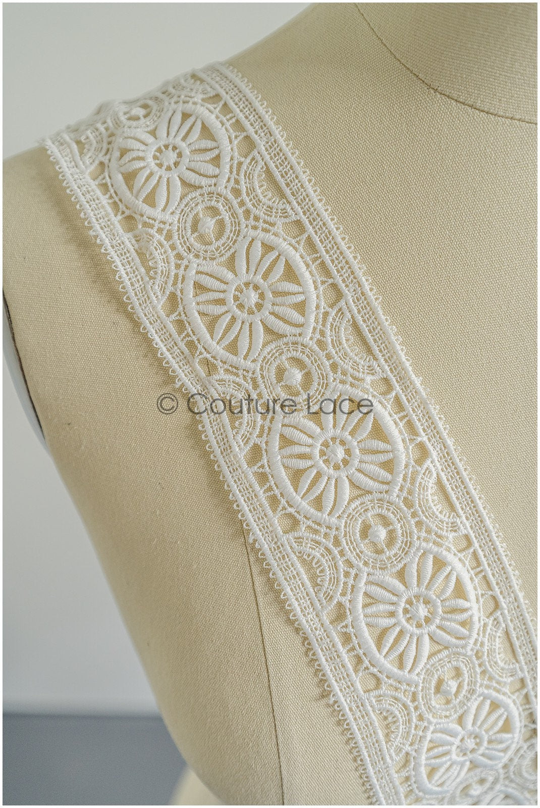 4yds Boho Crochet Lace Trim Off-White/ Bridal Guipure Lace Trim/ Dot Lace Trim// T22-214