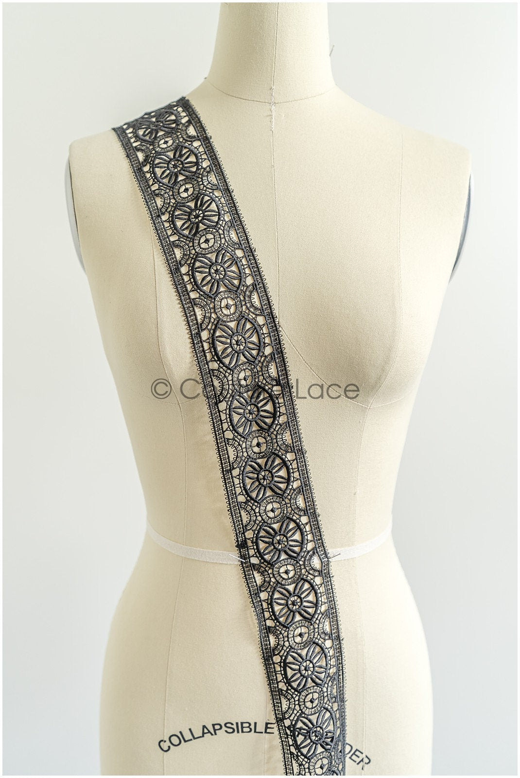 4yds / black boho crochet lace / geometric lace trim / bridal guipure lace trim / black lace // T22-215