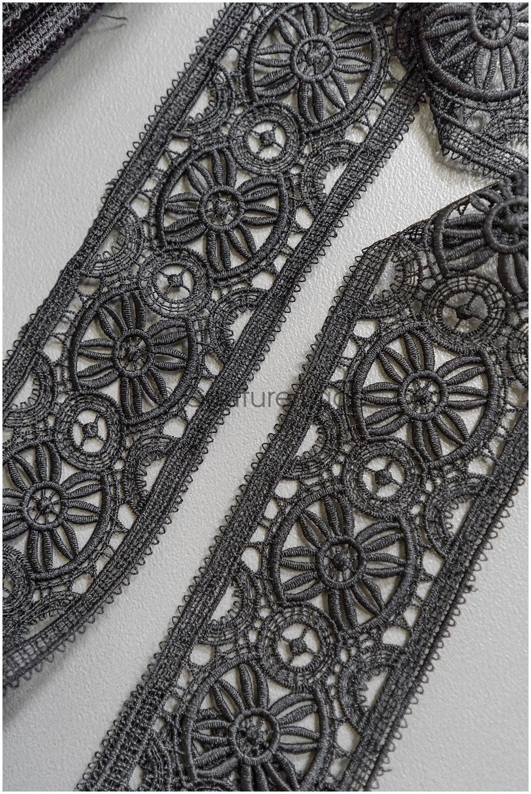 4yds / black boho crochet lace / geometric lace trim / bridal guipure lace trim / black lace // T22-215
