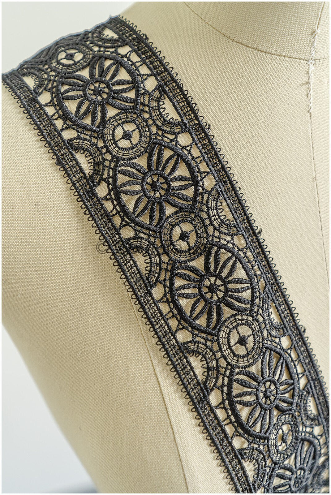 4yds / black boho crochet lace / geometric lace trim / bridal guipure lace trim / black lace // T22-215