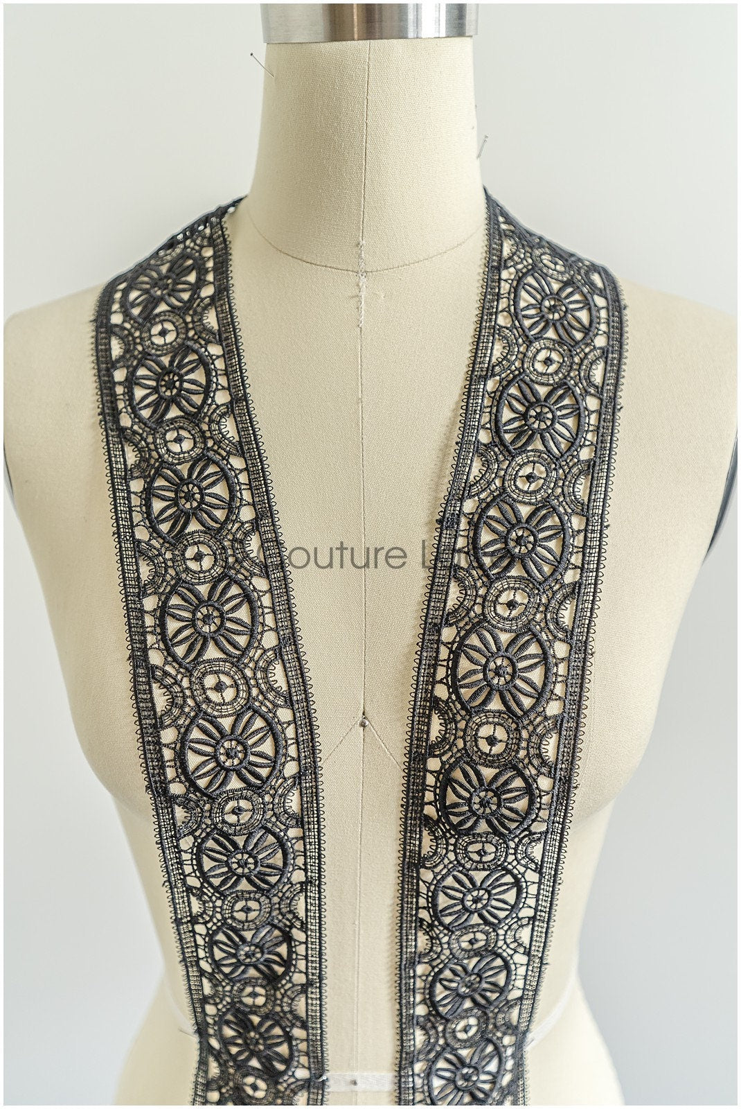 4yds / black boho crochet lace / geometric lace trim / bridal guipure lace trim / black lace // T22-215