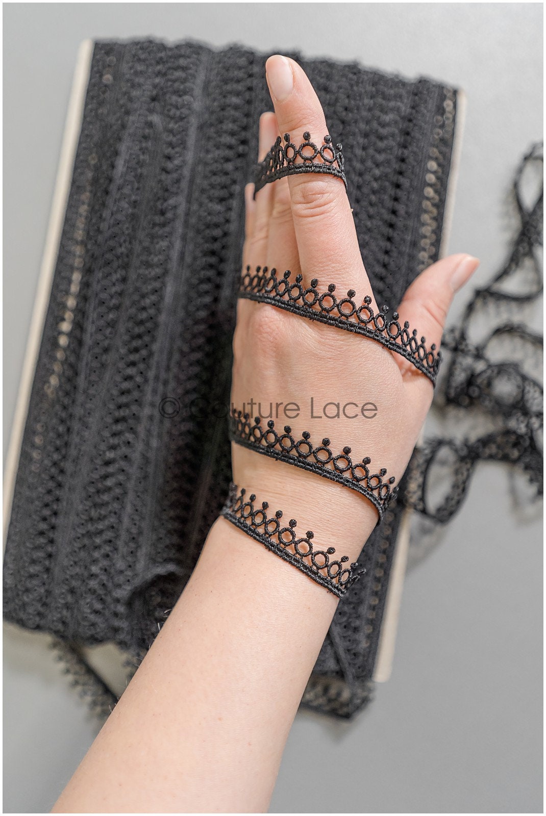 4yds / black boho crochet lace trim / geometric lace trim / bridal guipure lace trim / black lace // T22-216