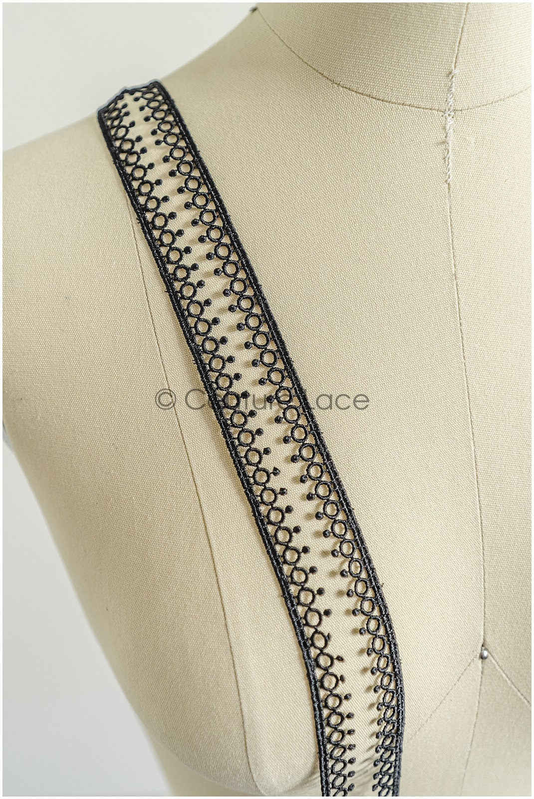 4yds / black boho crochet lace trim / geometric lace trim / bridal guipure lace trim / black lace // T22-216