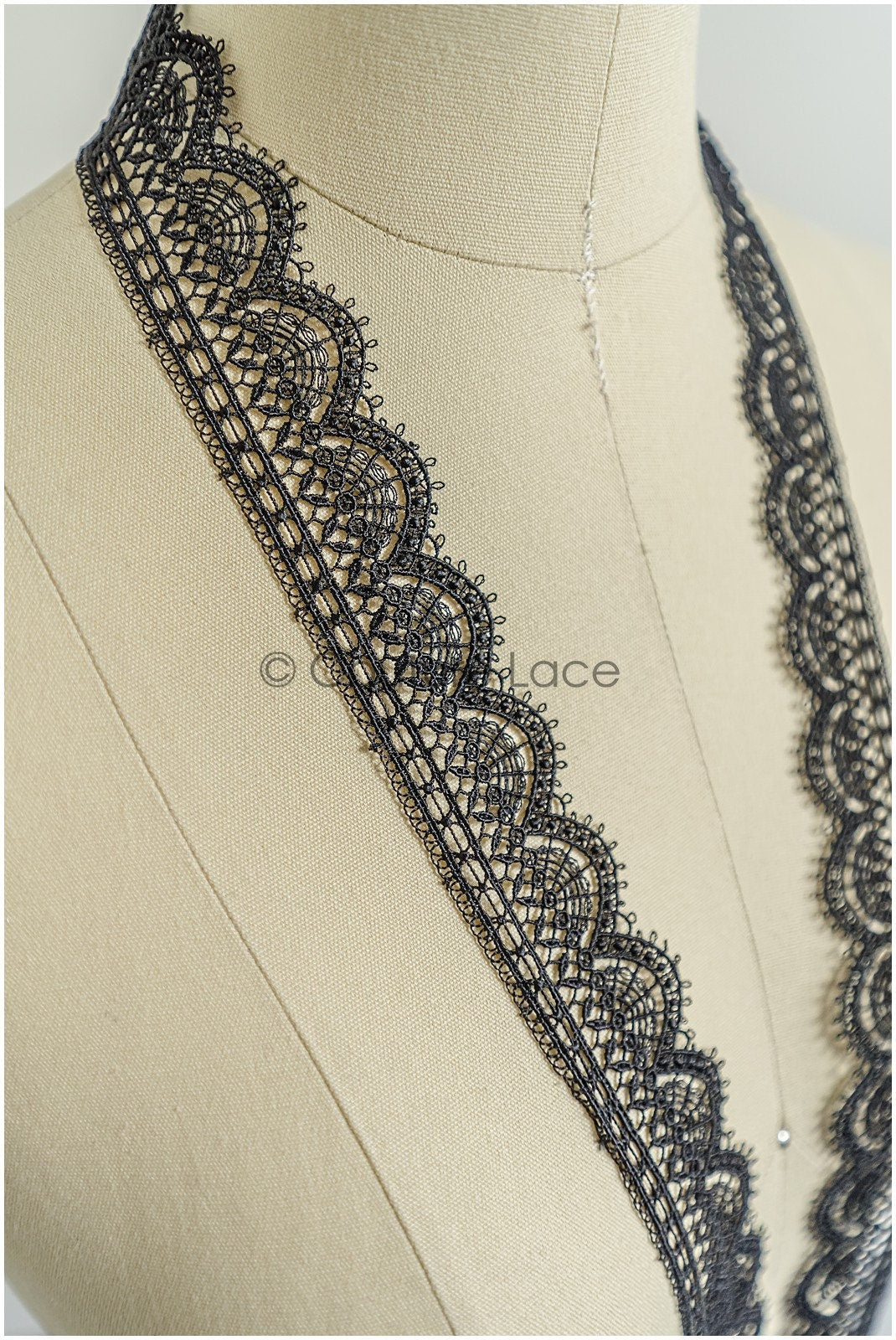 4yds / black boho crochet lace / geometric lace trim / bridal guipure lace trim / black lace// T22-219T22-219