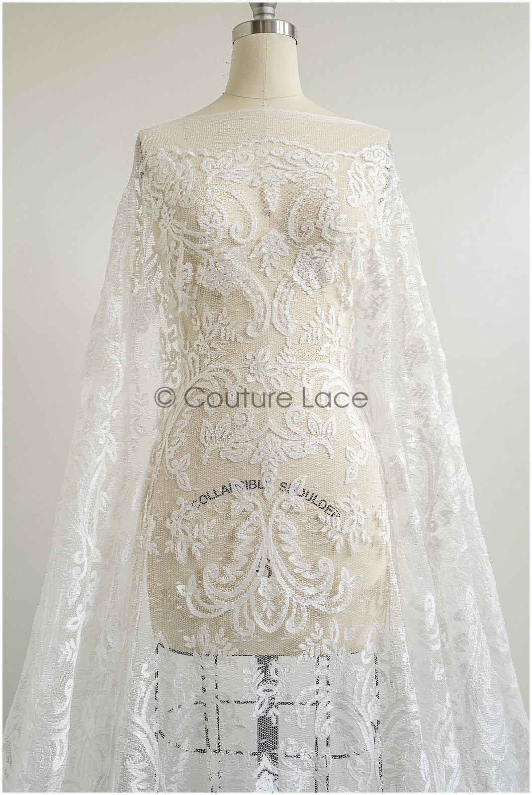 Wunderschöner Spitzenstoff Off-White/ Pünktchen Tüllsockel/ Couture Spitzenstoff/ Boho Braut Spitze// L22-271B