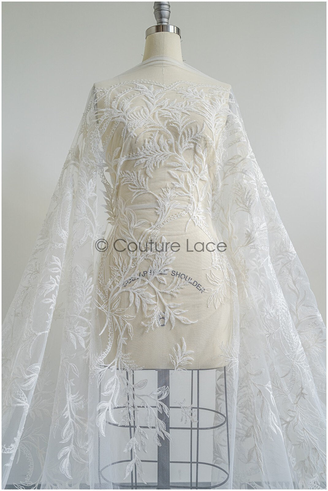 Perlen Spitzenstoff Off-White/ Couture Spitzenstoff mit Perlen/ Braut Spitzenstoff/ Perlen Spitze// L22-422OW