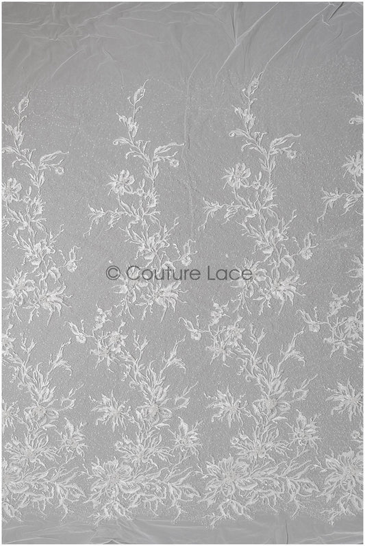 Perlen Spitzenstoff Off-White/ Braut Spitze Stoff/ Brautspitzenstoff mit Perlen/ Perlenspitze// L22-428