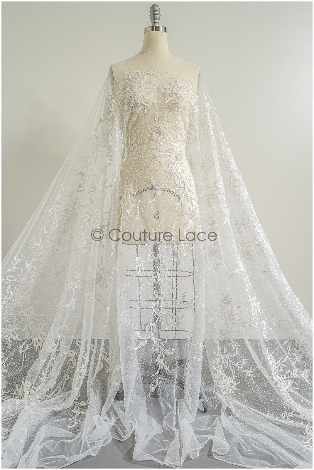 Perlen Spitzenstoff Off-White/ Braut Spitze Stoff/ Brautspitzenstoff mit Perlen/ Perlenspitze// L22-428