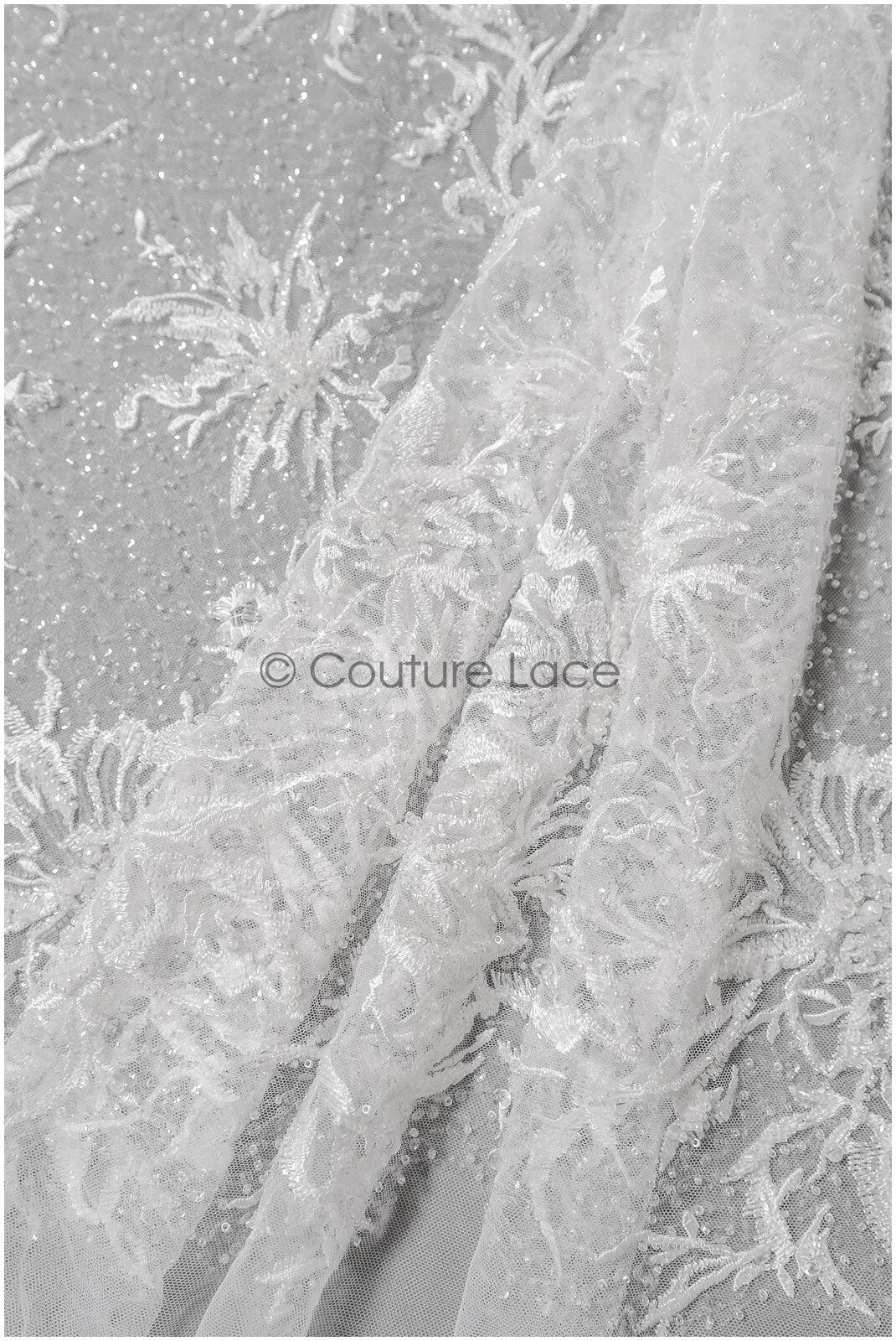 Perlen Spitzenstoff Off-White/ Braut Spitze Stoff/ Brautspitzenstoff mit Perlen/ Perlenspitze// L22-428