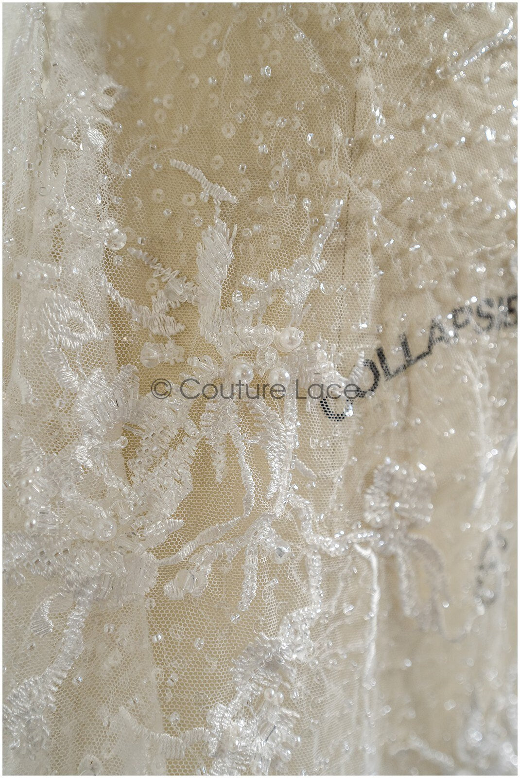 Perlen Spitzenstoff Off-White/ Braut Spitze Stoff/ Brautspitzenstoff mit Perlen/ Perlenspitze// L22-428