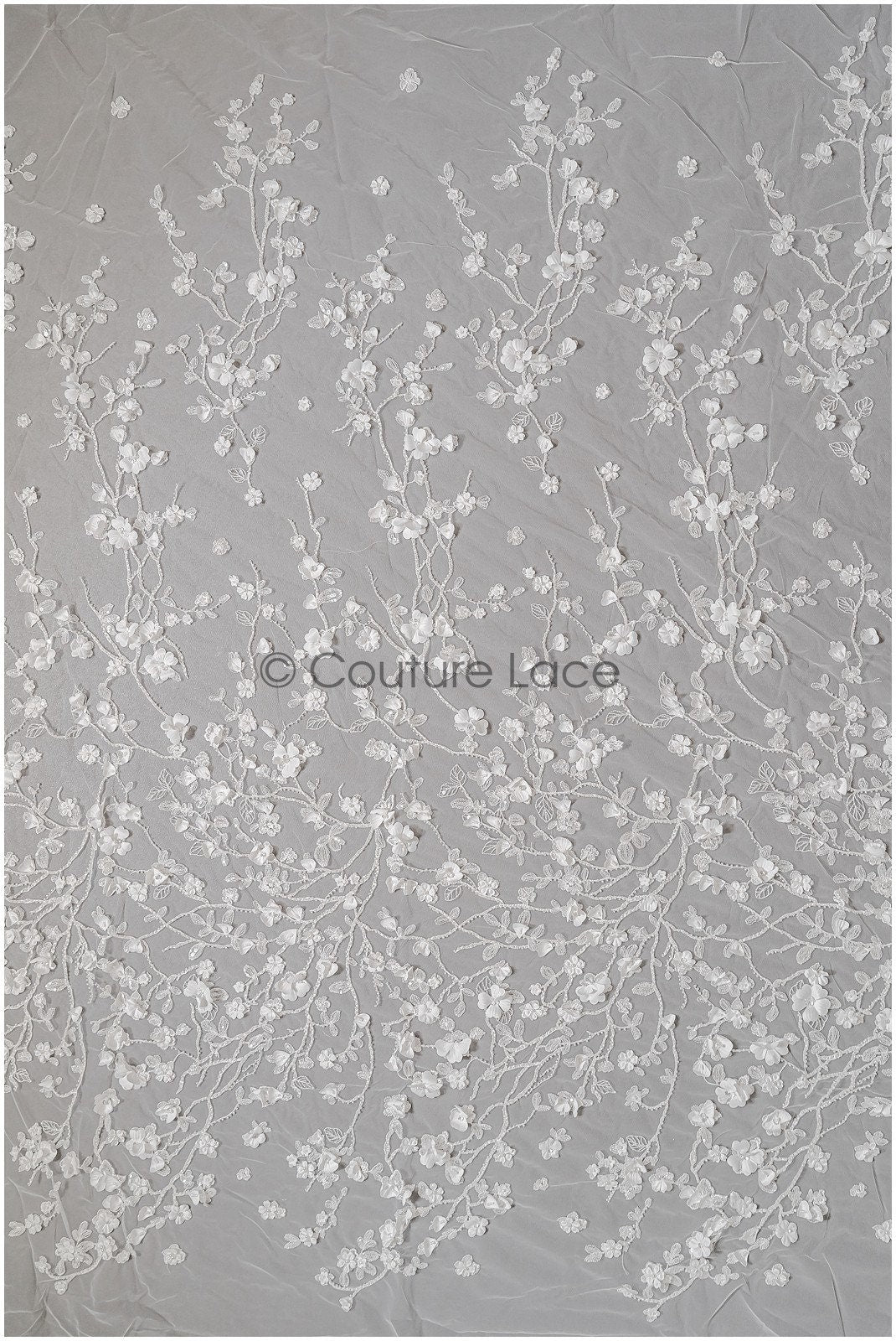 Wunderschöner Perlen Spitzenstoff mit 3D Blumen/ Braut Couture Spitzenstoff mit Perlen & Pailletten/ Brautspitze Off-White// L22-432