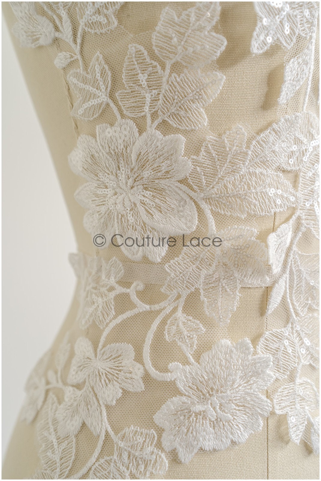 romantischer Blumen-Spitzenaufnäher/ Baumwollblumen Applikation/ Hochzeitskleid Spitzenapplikation/ Brautblumen Applikation// A22-266