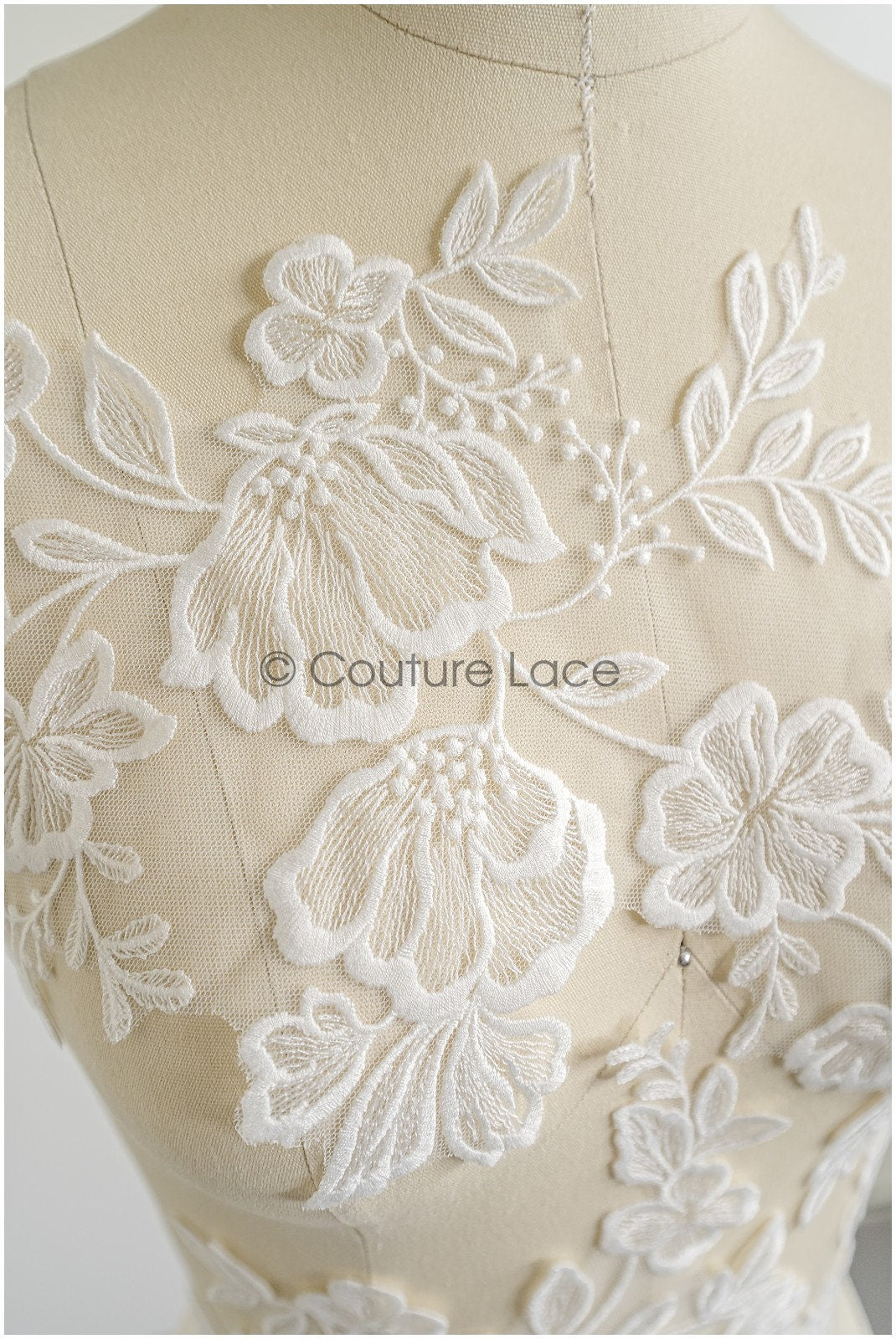 romantischer Blumen-Spitzenaufnäher/ Baumwollblumen Applikation/ Hochzeitskleid Spitzenapplikation/ Brautblumen Applikation// A22-265