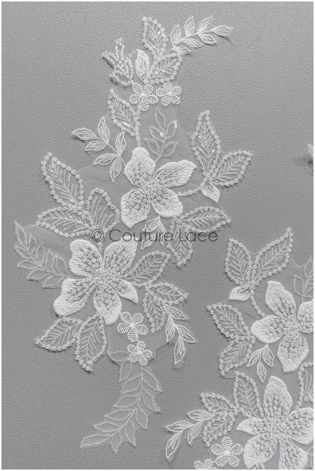 romantischer Blumen-Spitzenaufnäher / Baumwollblumen Applikation / Hochzeitskleid Spitzenapplikation / Brautblumen Applikation// A22-283