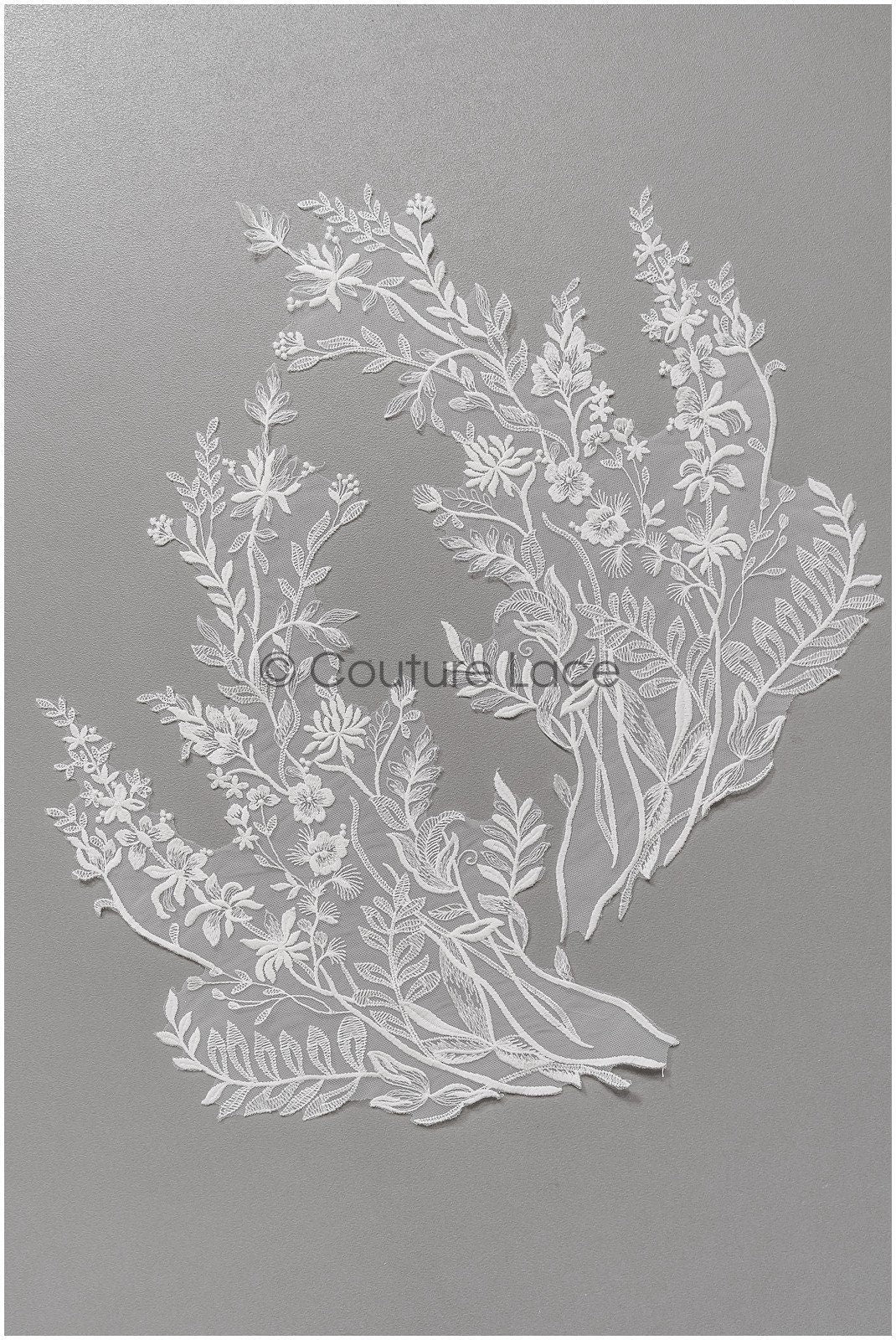 romantischer Wildblumen Spitzen Aufnäher / Wildblumen Applikation / Hochzeitskleid Spitzenapplikation / Braut Wildblumen Applikationen// A22-276