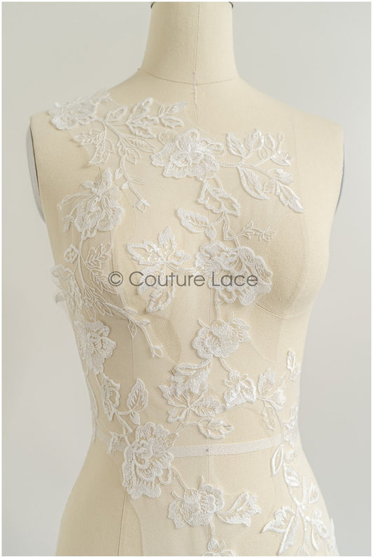 romantischer Blumen-Spitzenaufnäher/ Baumwollblumen Applikation/ Hochzeitskleid Spitzenapplikation/ Brautblumen Applikation// A22-262