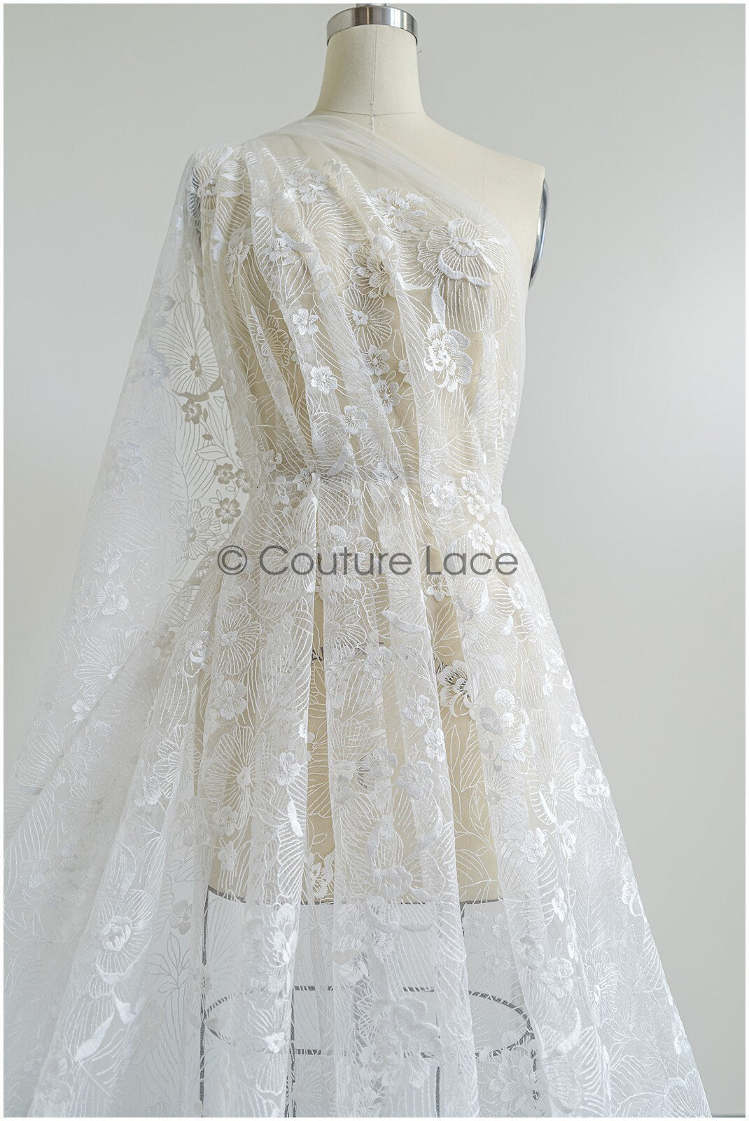 Romantischer Braut Spitzenstoff Off-White/ floraler Couture Spitzenstoff/ Braut bestickte Spitze// L22-010