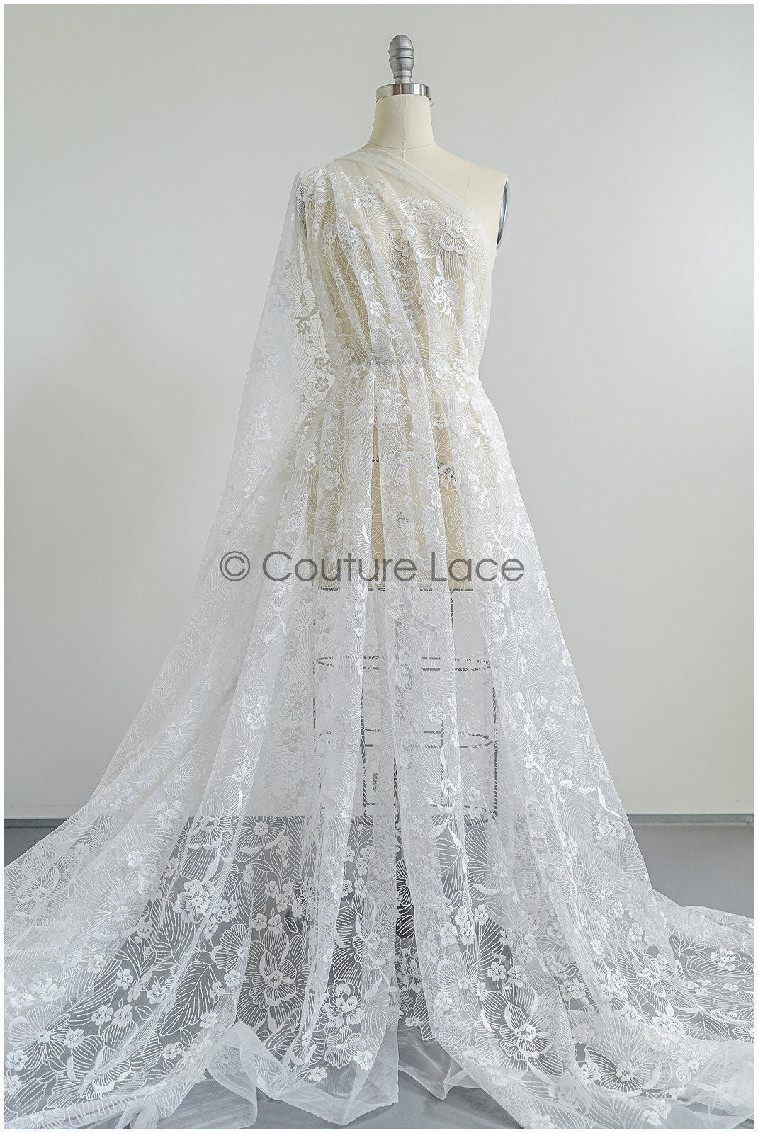 Romantischer Braut Spitzenstoff Off-White/ floraler Couture Spitzenstoff/ Braut bestickte Spitze// L22-010