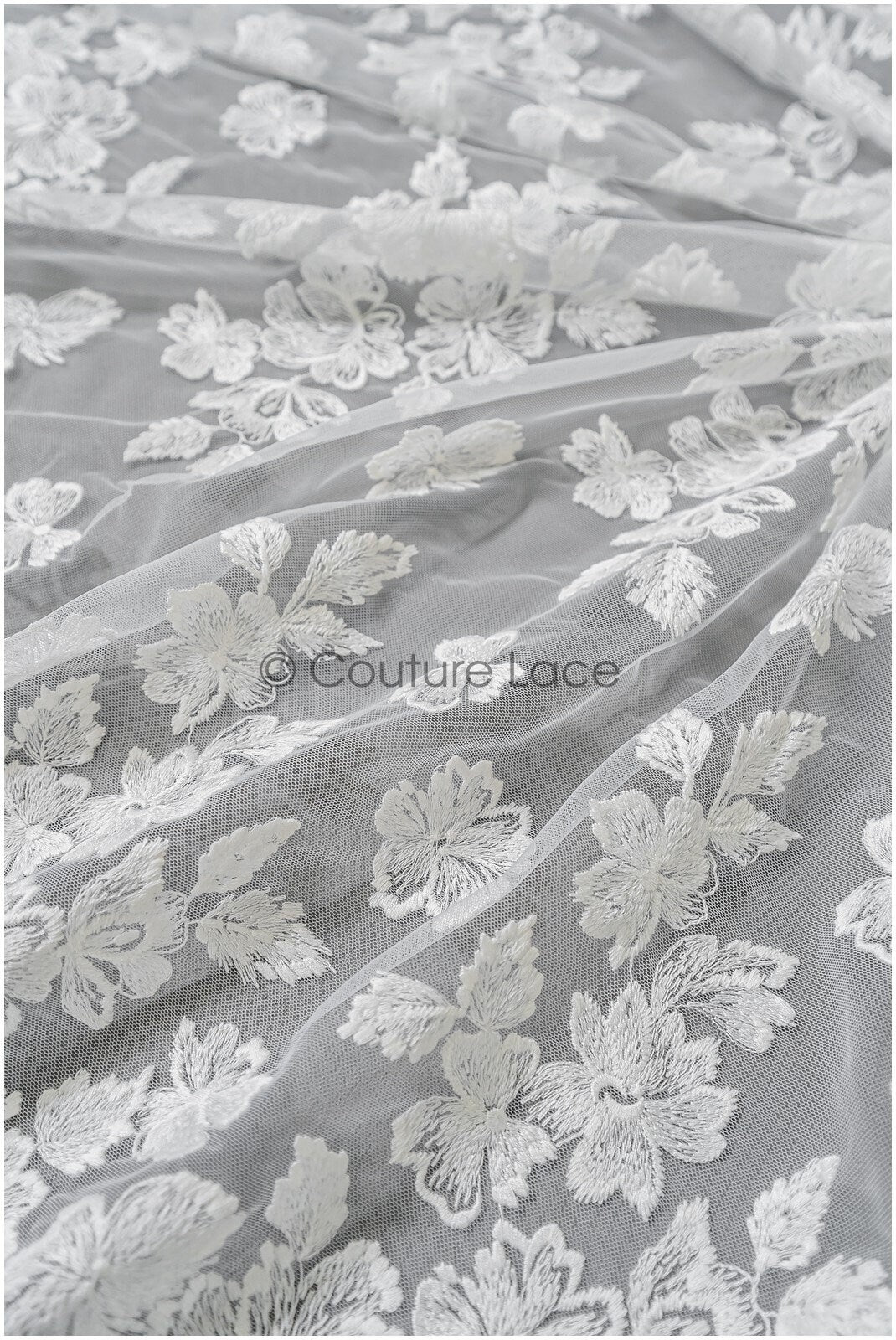 Beautiful lace fabric off-white/ floral tulle fabric/ couture lace fabric/ bridal lace// L22-439