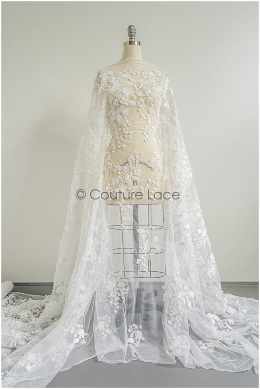 Wunderschöner floraler Spitzenstoff mit 3D Blumen/ Braut Couture Spitzenstoff mit Pailletten/ Brautspitze mit 3D Blumen// L22-441