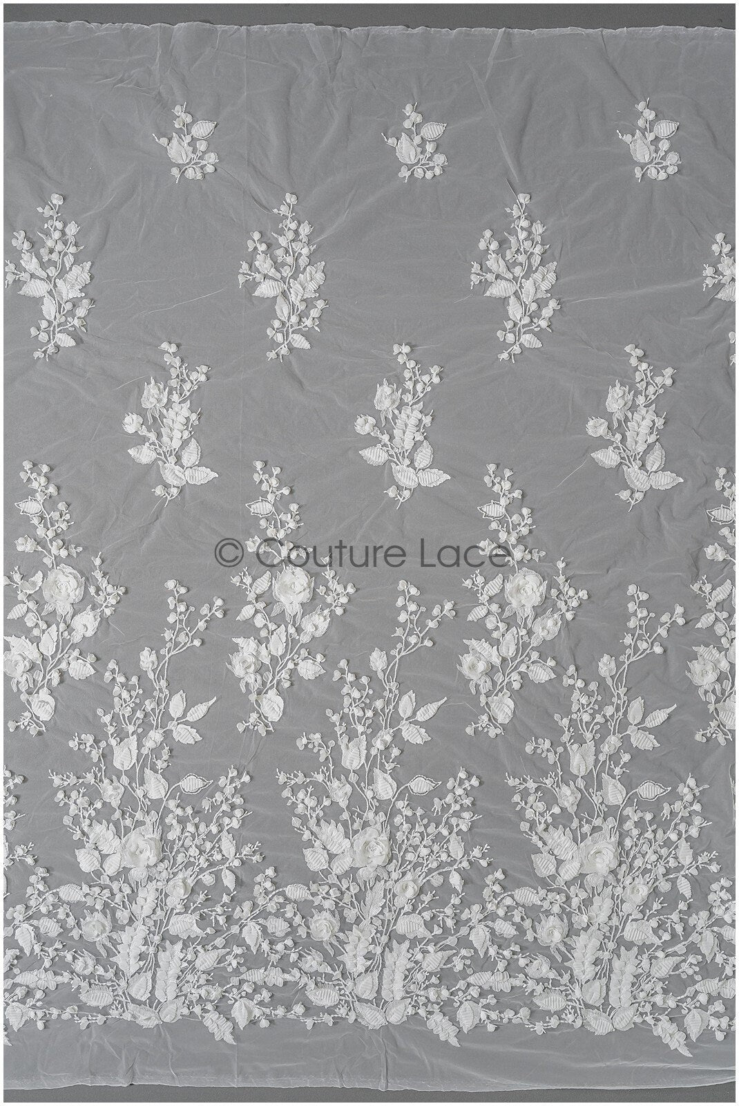 Wunderschöner floraler Spitzenstoff mit 3D Blumen/ Braut Couture Spitzenstoff mit Pailletten/ Brautspitze mit 3D Blumen// L22-441
