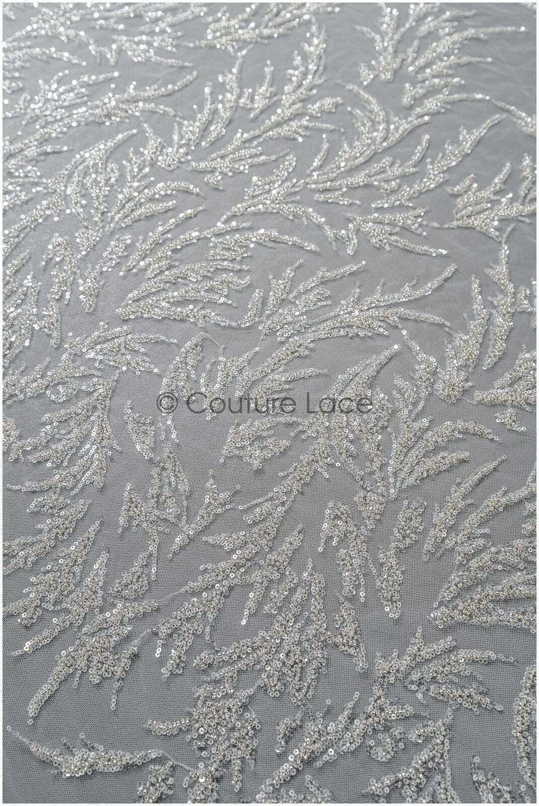 Schwere Perlen Brautspitze Silber/ Couture Spitzenstoff/ Perlenhochzeitsspitze mit Silberperlen// L22-445
