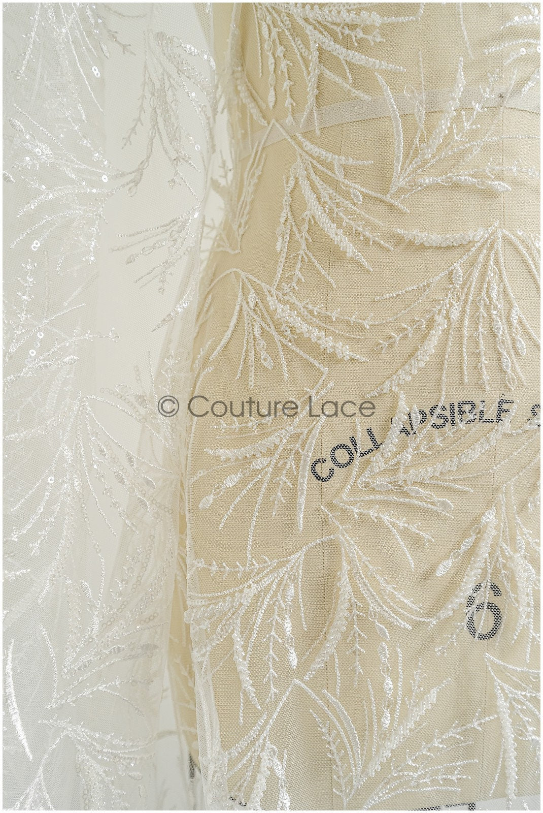 Perlen Braut Spitze Off-White/ Perlen Spitzenstoff/ Perlen Btrautspitze Stoff/ Couture Spitze// L22-446