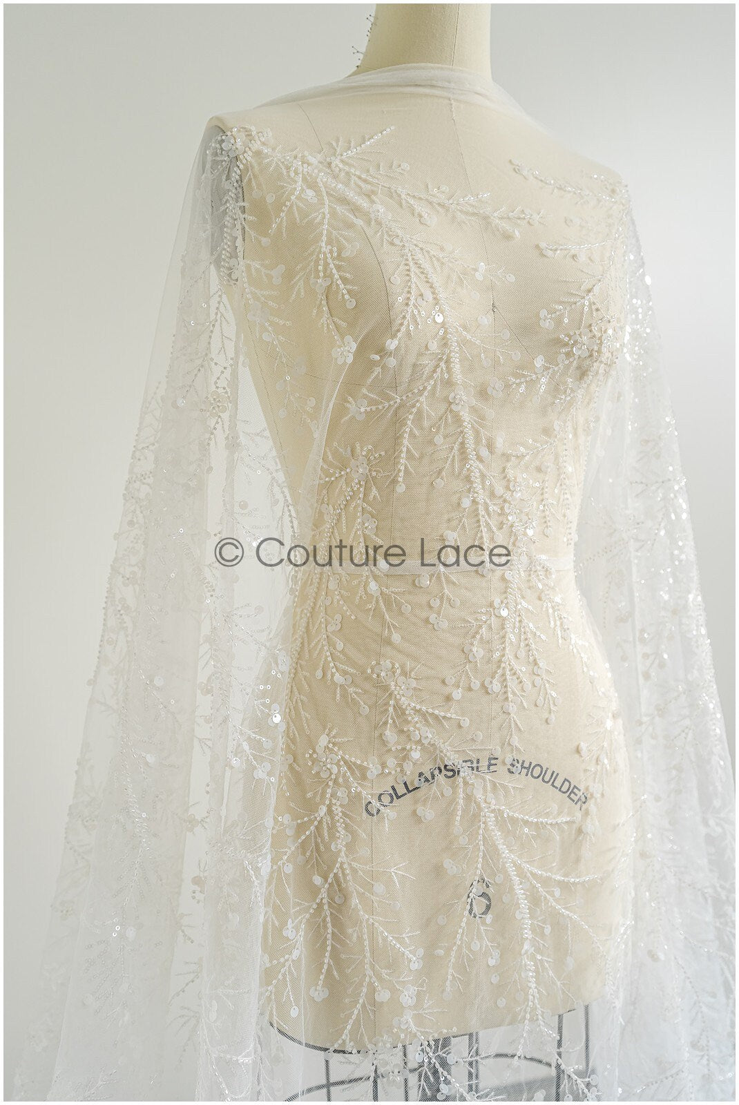 Perlen Spitzenstoff Off-White/ Couture Spitzenstoff/ Brautspitze/ Perlenspitze// L22-449