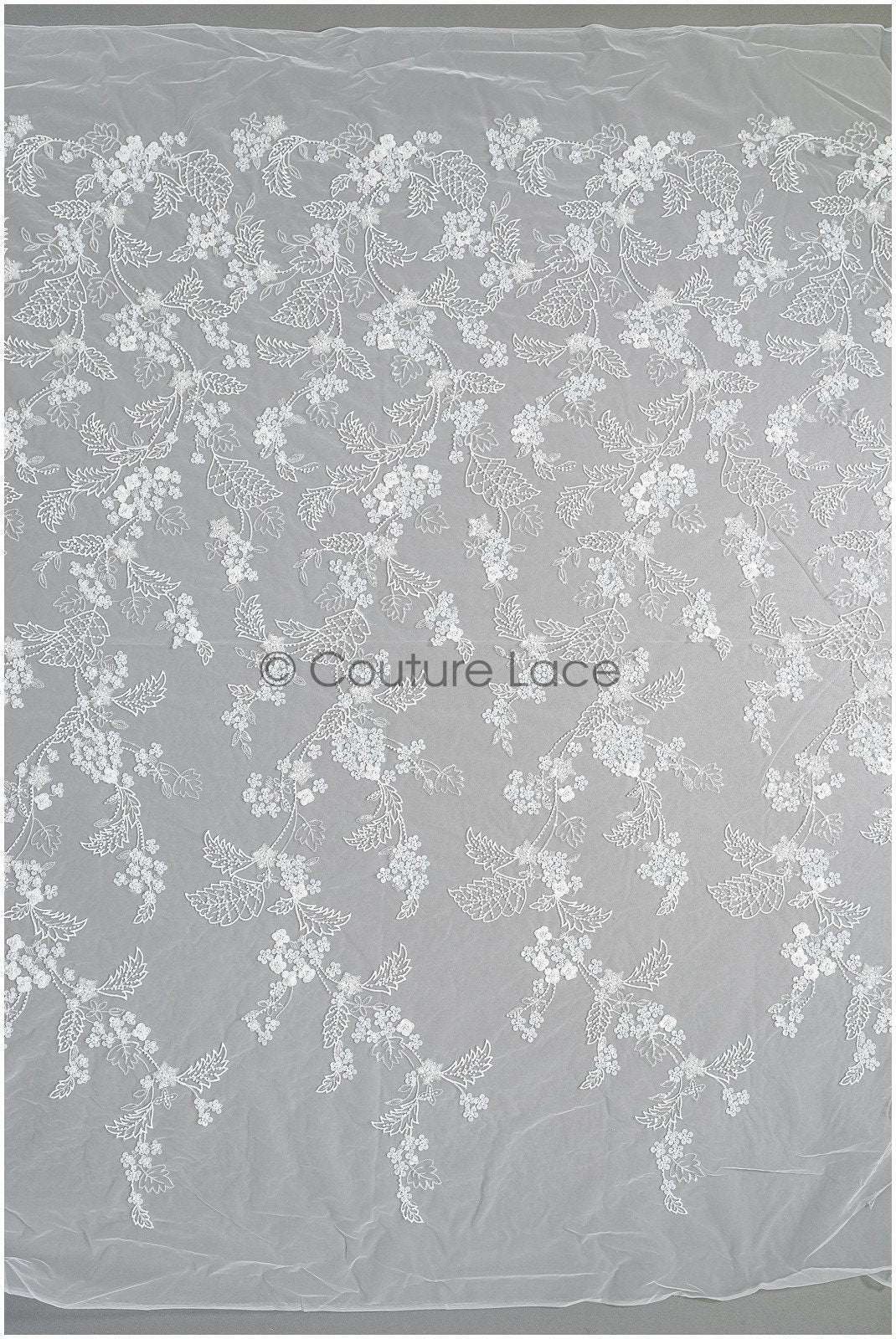 Floral pearl lace fabric off-white/ Couture lace fabric with pearls & sequins/ Bridal lace with flowers// L22-450