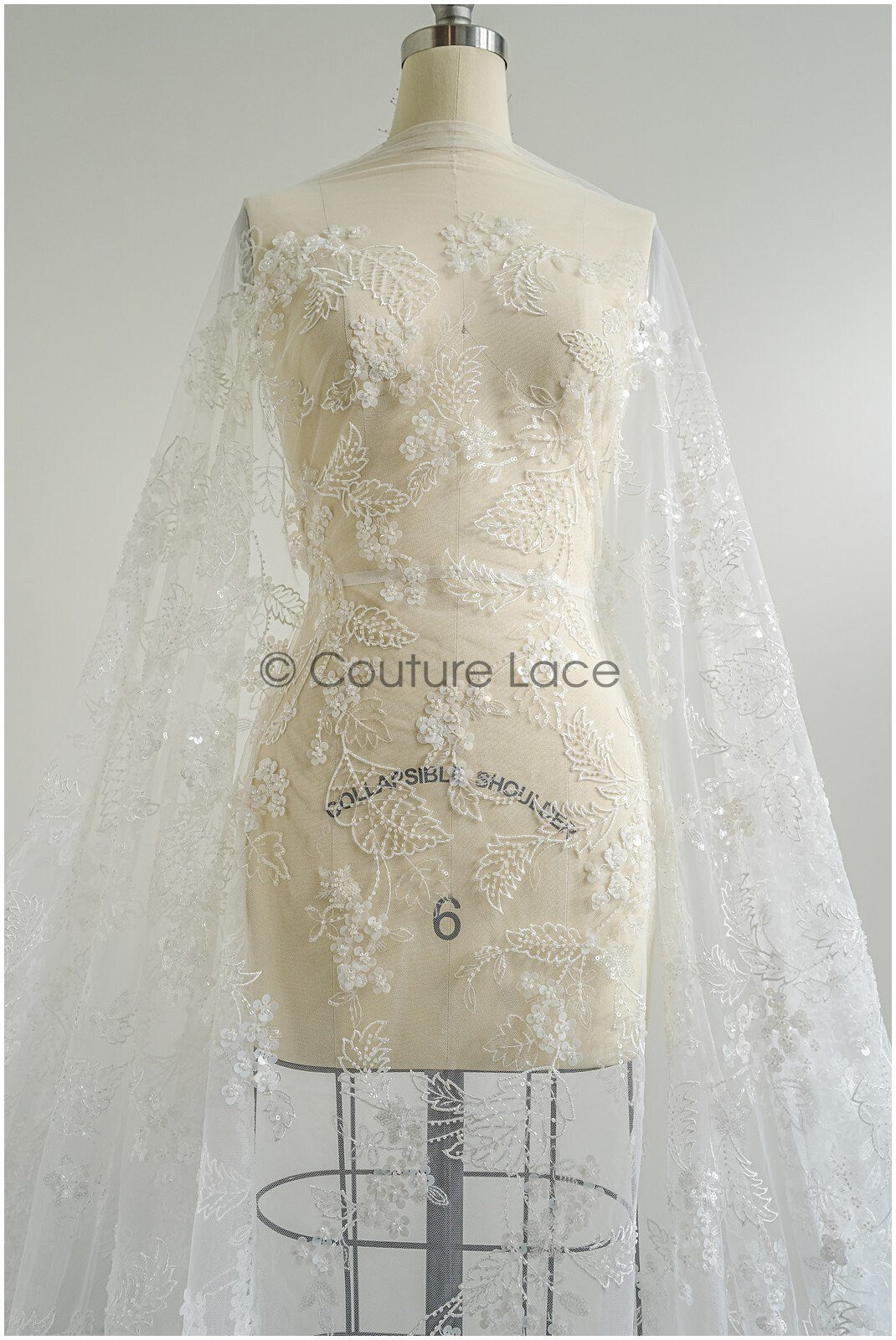Floral pearl lace fabric off-white/ Couture lace fabric with pearls & sequins/ Bridal lace with flowers// L22-450