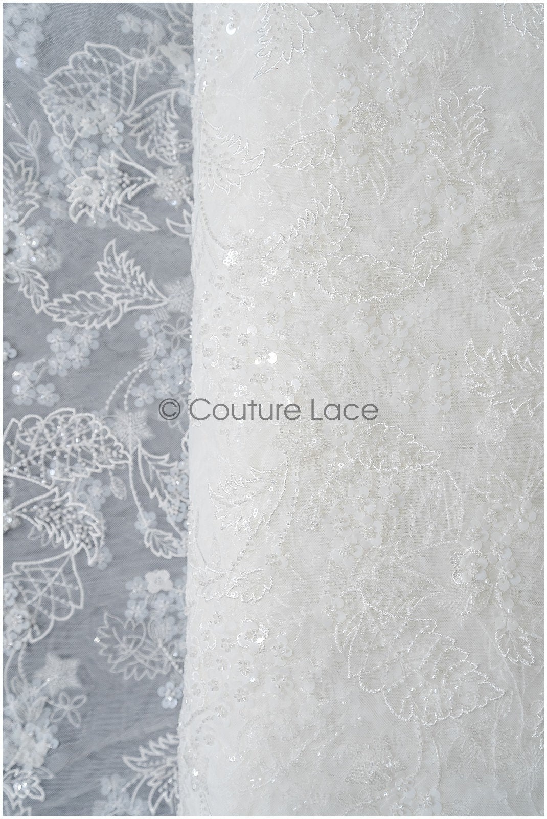 Floral pearl lace fabric off-white/ Couture lace fabric with pearls & sequins/ Bridal lace with flowers// L22-450