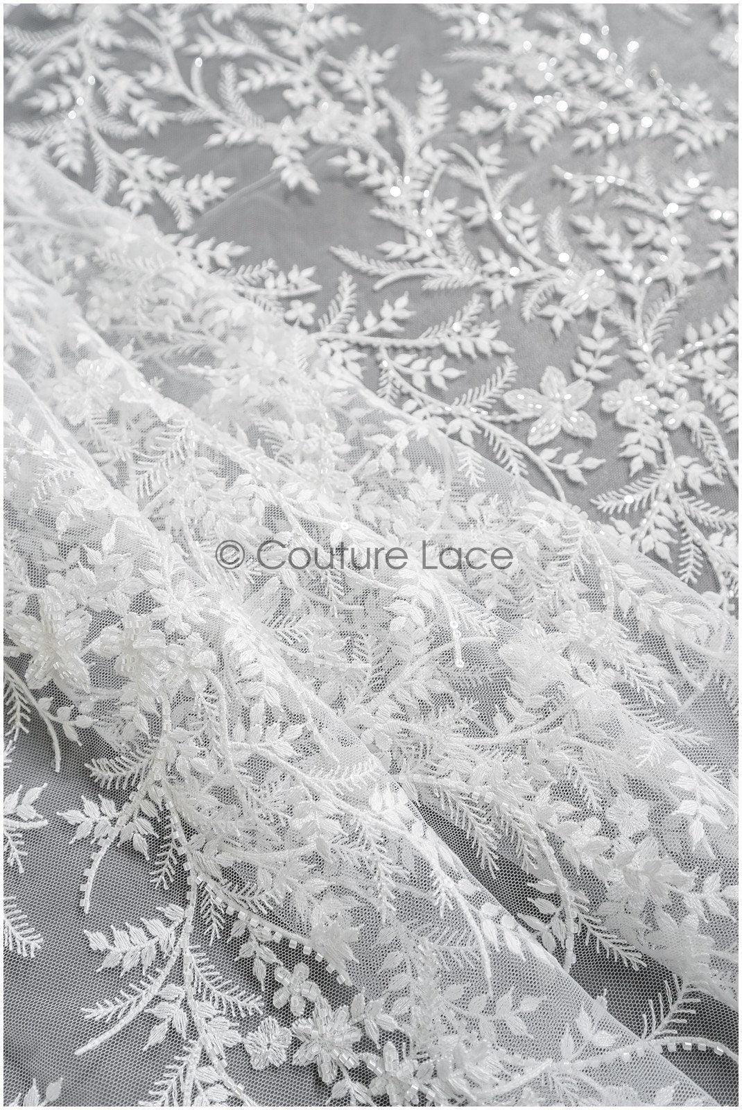Perlen Spitze Stoff Off-White/ Perlen Brautkleid Spitze/ Couture Spitzenstoff/ Perlen Spitze// L22-453