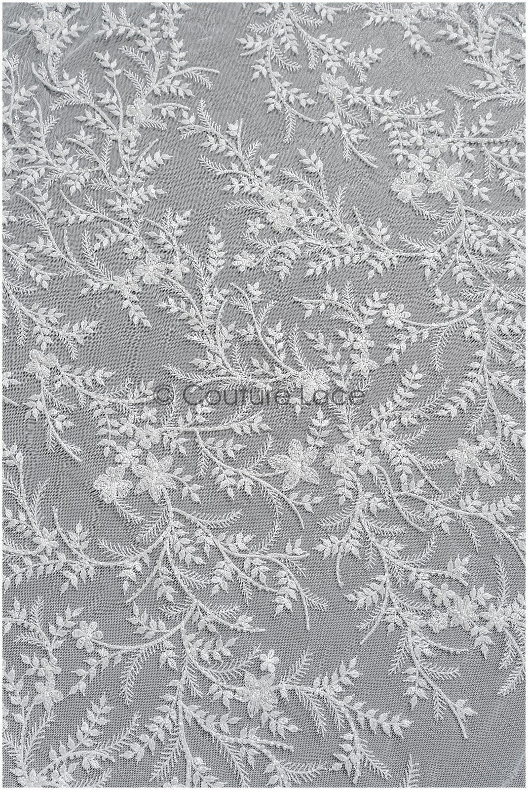 Perlen Spitze Stoff Off-White/ Perlen Brautkleid Spitze/ Couture Spitzenstoff/ Perlen Spitze// L22-453