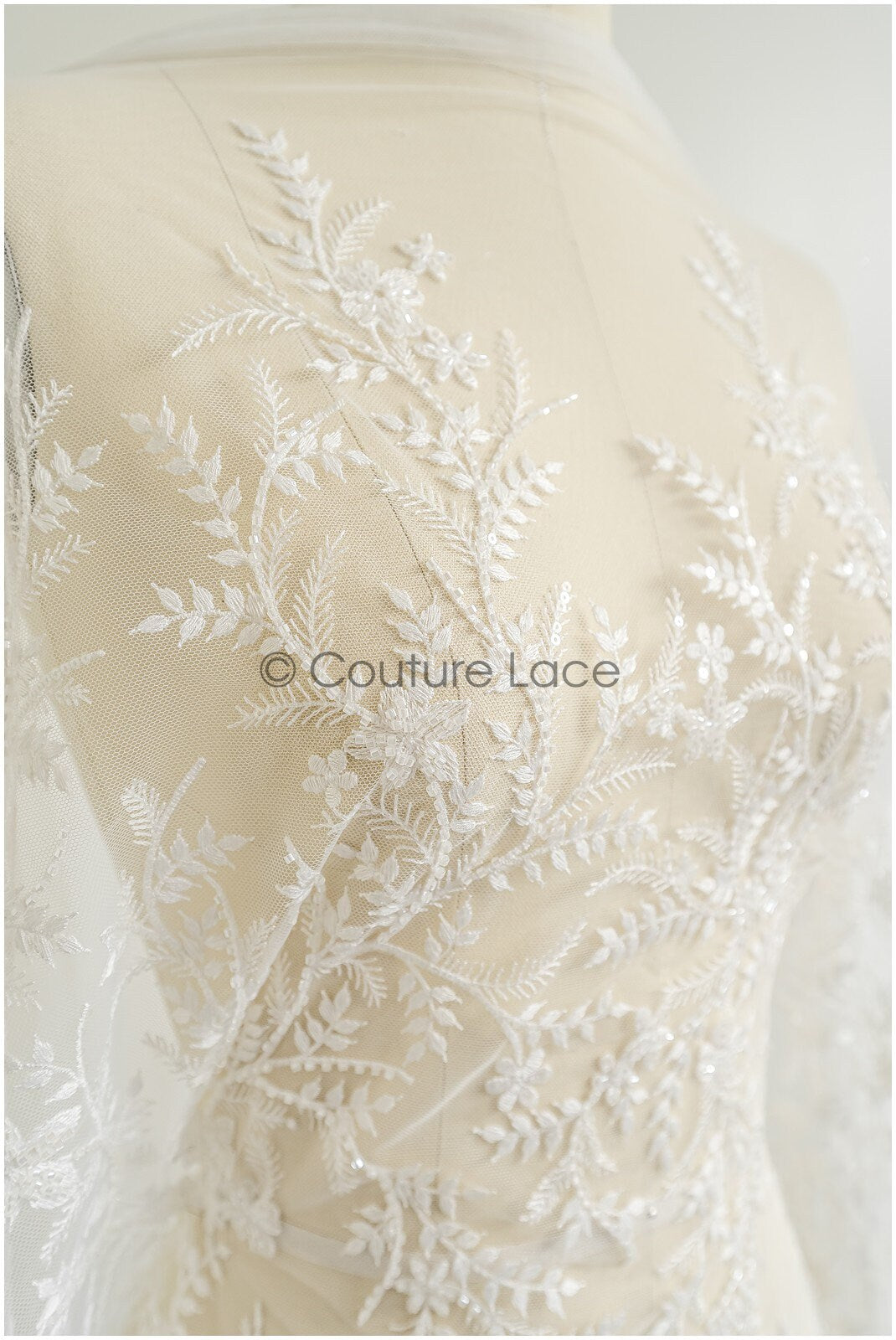 Perlen Spitze Stoff Off-White/ Perlen Brautkleid Spitze/ Couture Spitzenstoff/ Perlen Spitze// L22-453