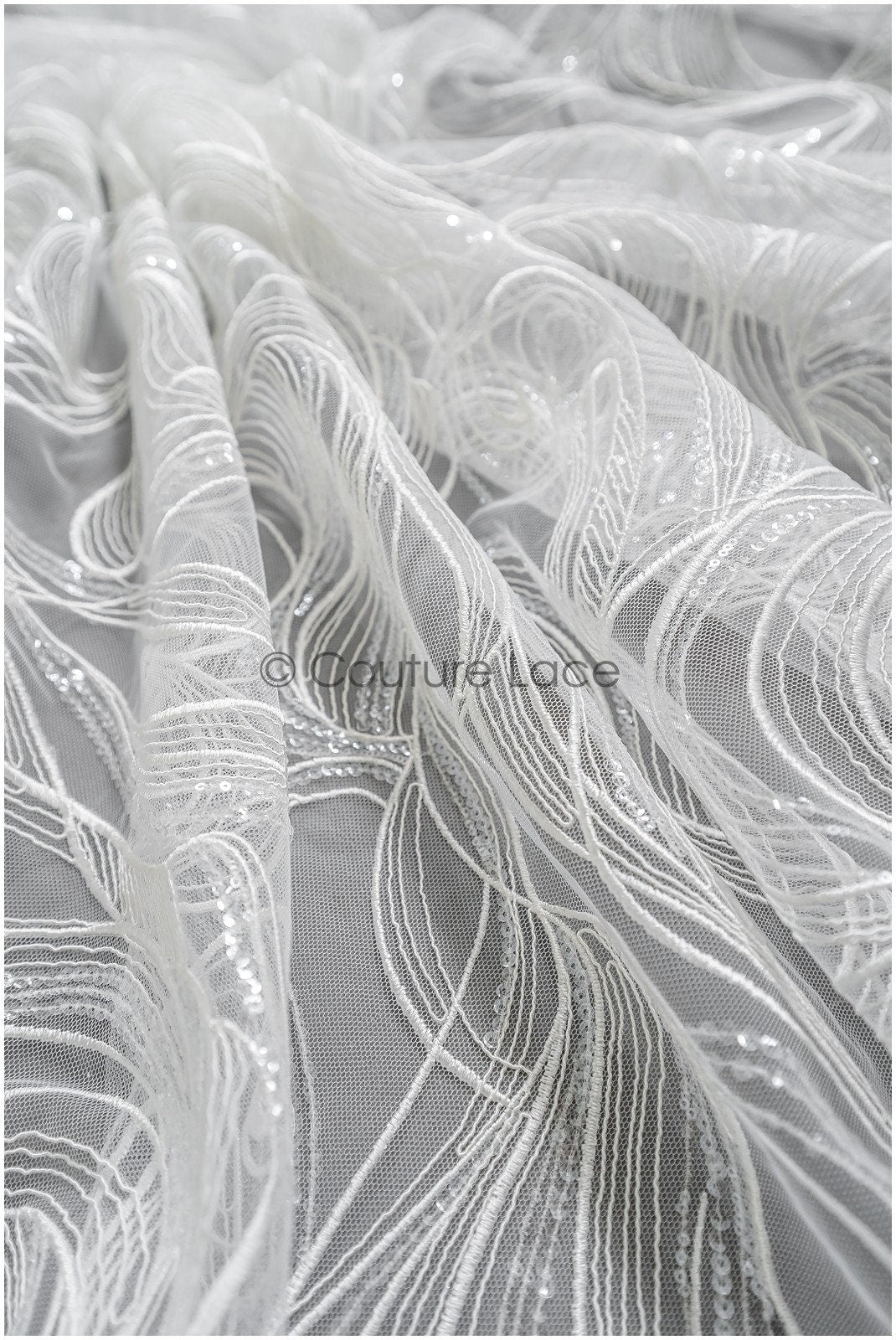 Wunderschöner Spitzenstoff mit Wellenmuster/ Couture Spitzenstoff Off-White/ Braut Wellenspitze// L22-464