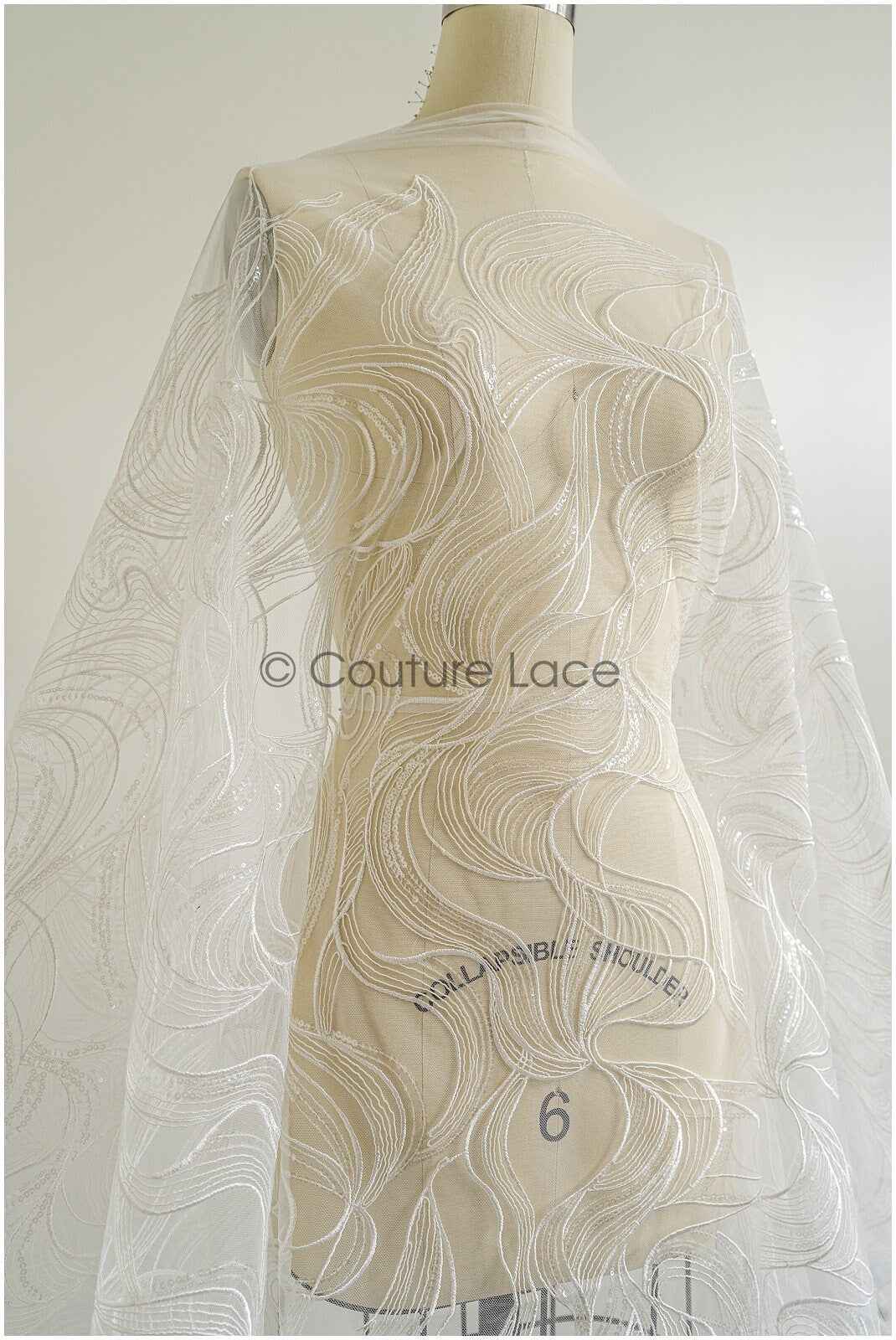 Wunderschöner Spitzenstoff mit Wellenmuster/ Couture Spitzenstoff Off-White/ Braut Wellenspitze// L22-464