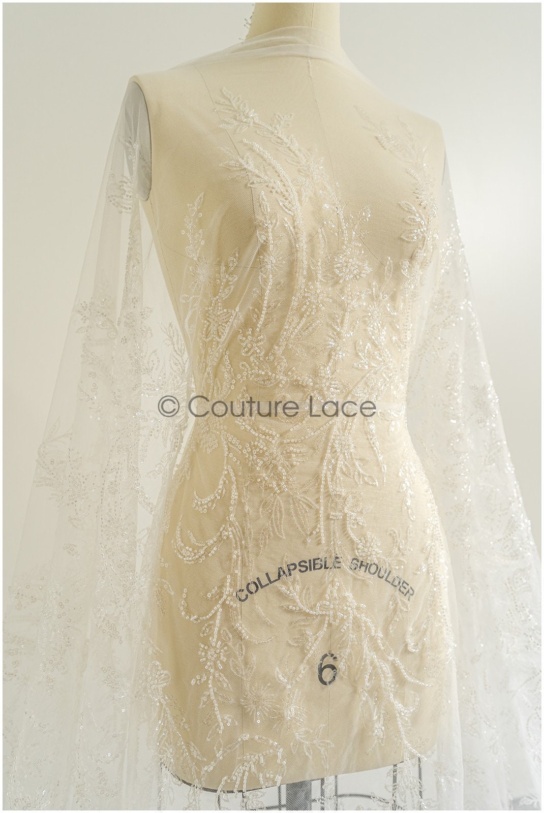Perlen Spitzenstoff Off-White/ Couture Spitzenstoff mit Perlen & Pailletten/ Braut florale Spitze// L22-468