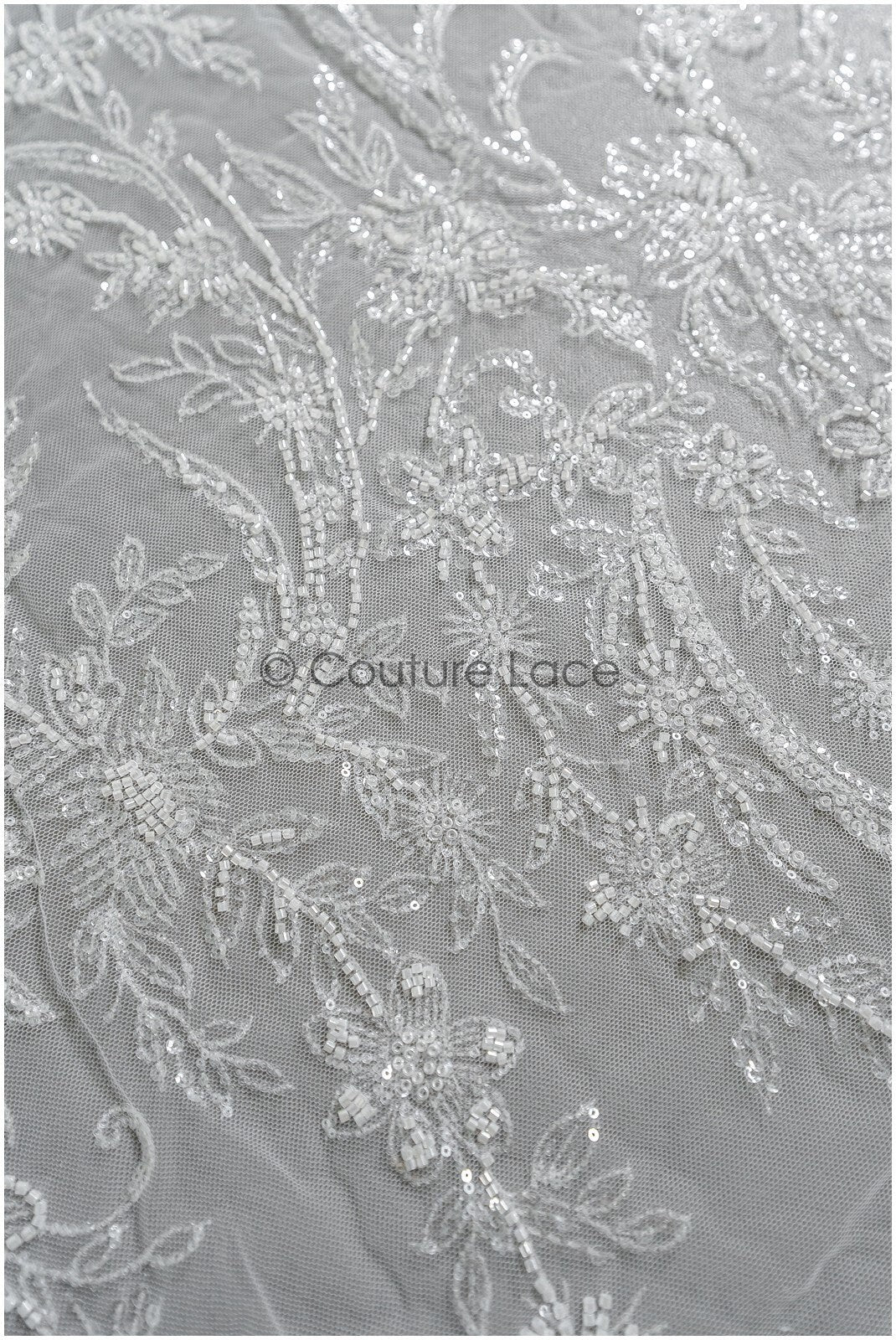 Perlen Spitzenstoff Off-White/ Couture Spitzenstoff mit Perlen & Pailletten/ Braut florale Spitze// L22-468