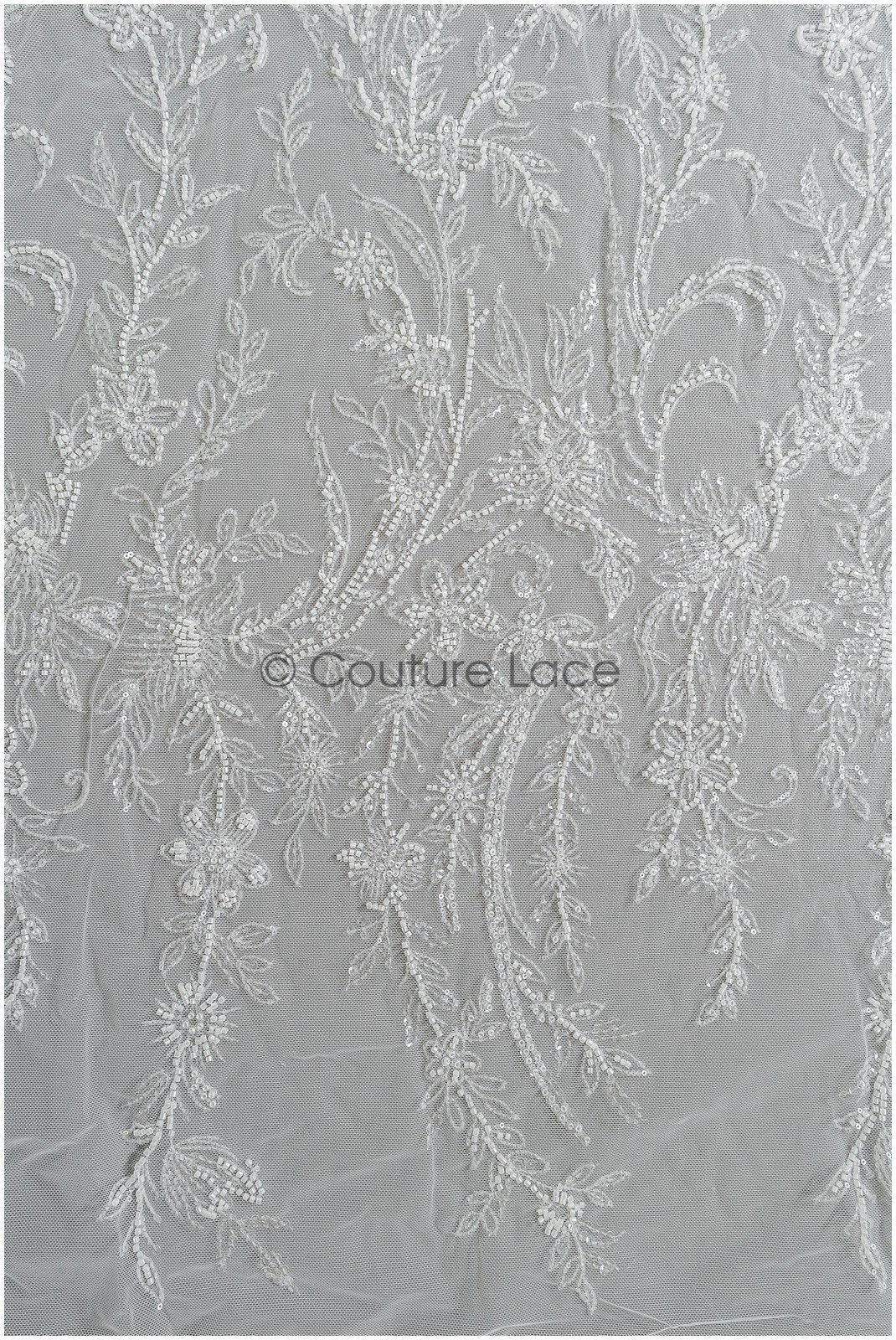 Perlen Spitzenstoff Off-White/ Couture Spitzenstoff mit Perlen & Pailletten/ Braut florale Spitze// L22-468