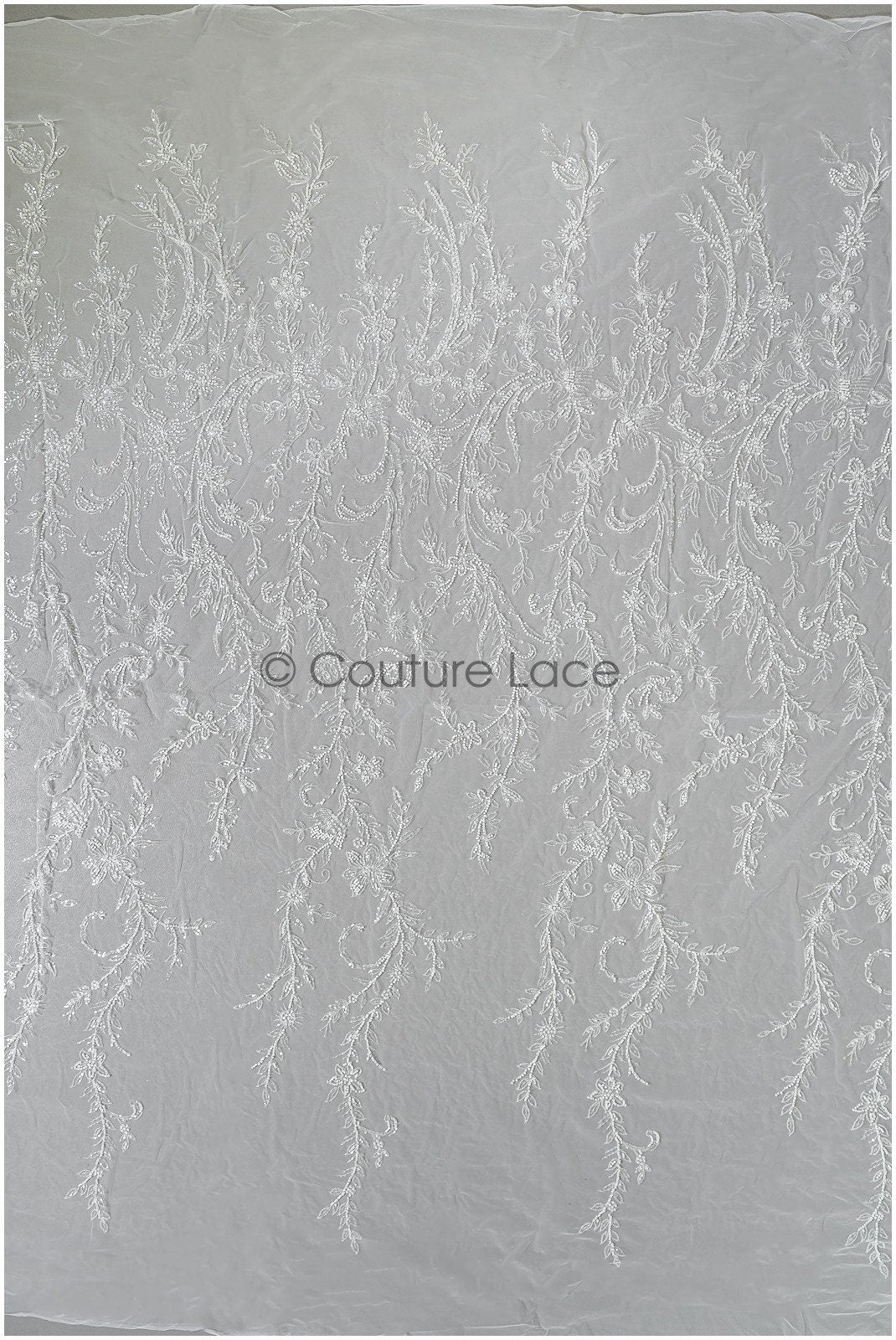 Perlen Spitzenstoff Off-White/ Couture Spitzenstoff mit Perlen & Pailletten/ Braut florale Spitze// L22-468
