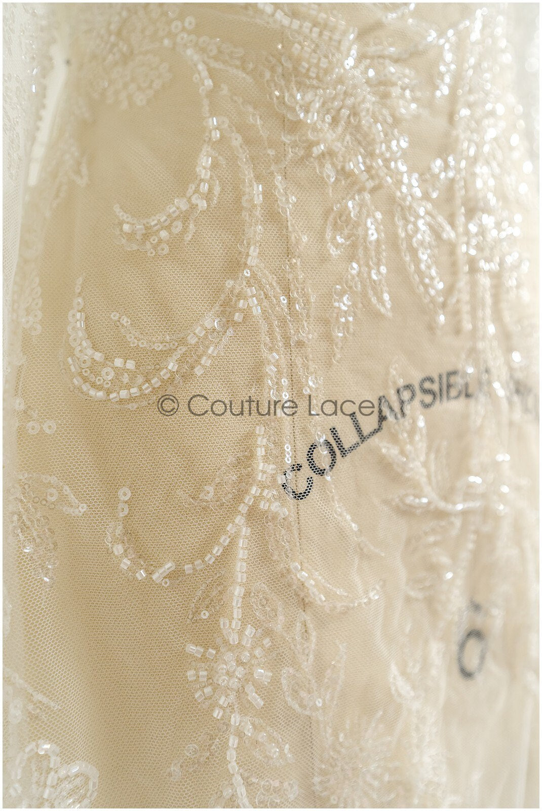 Perlen Spitzenstoff Off-White/ Couture Spitzenstoff mit Perlen & Pailletten/ Braut florale Spitze// L22-468