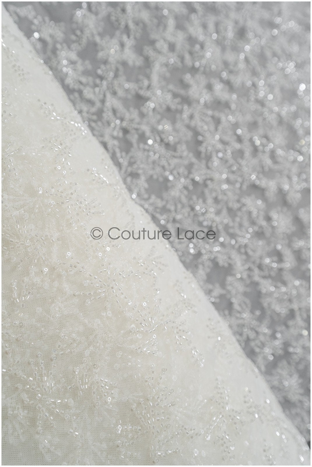 Wunderschöner Perlen Spitzenstoff/ Couture Spitzenstoff mit Perlen & Pailletten/ Brautspitze Off-Whitte// L22-474