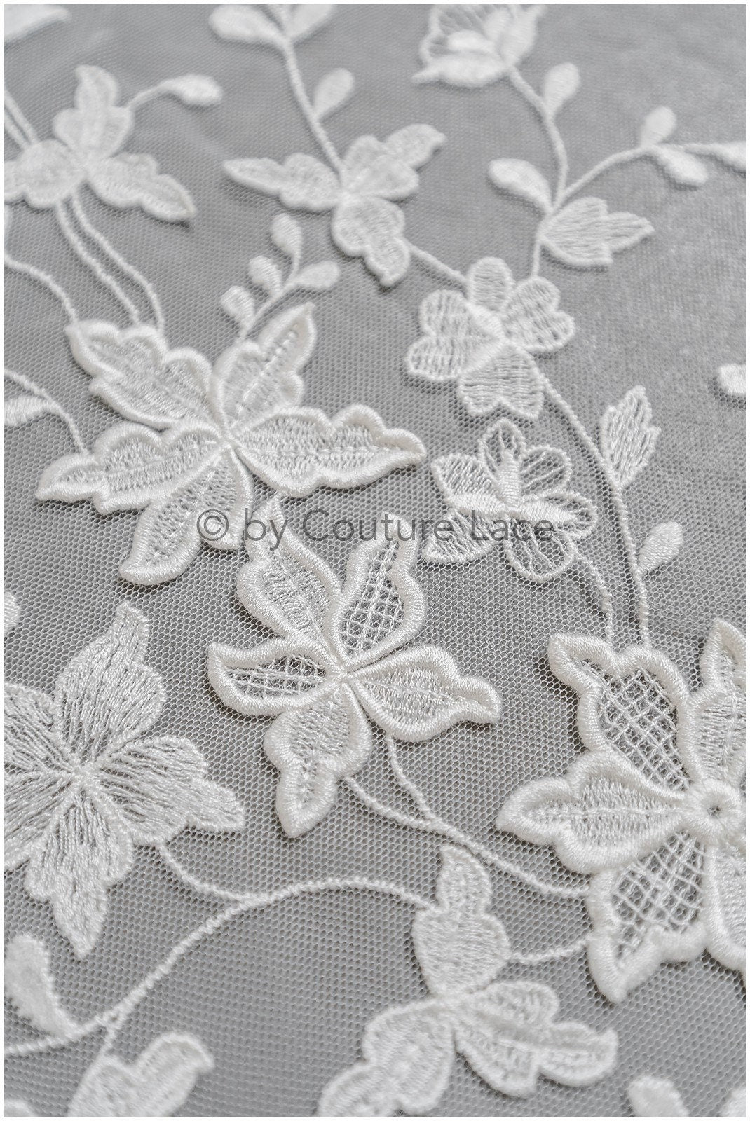 Super soft 3D lace fabric/ bridal couture lace fabric/ 3D embroidery lace/ 3D bridal lace with branches and leaves// L22-503