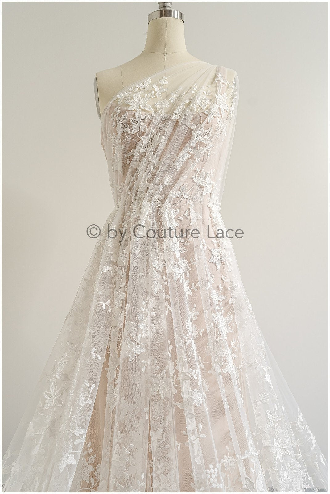 Super soft 3D lace fabric/ bridal couture lace fabric/ 3D embroidery lace/ 3D bridal lace with branches and leaves// L22-503