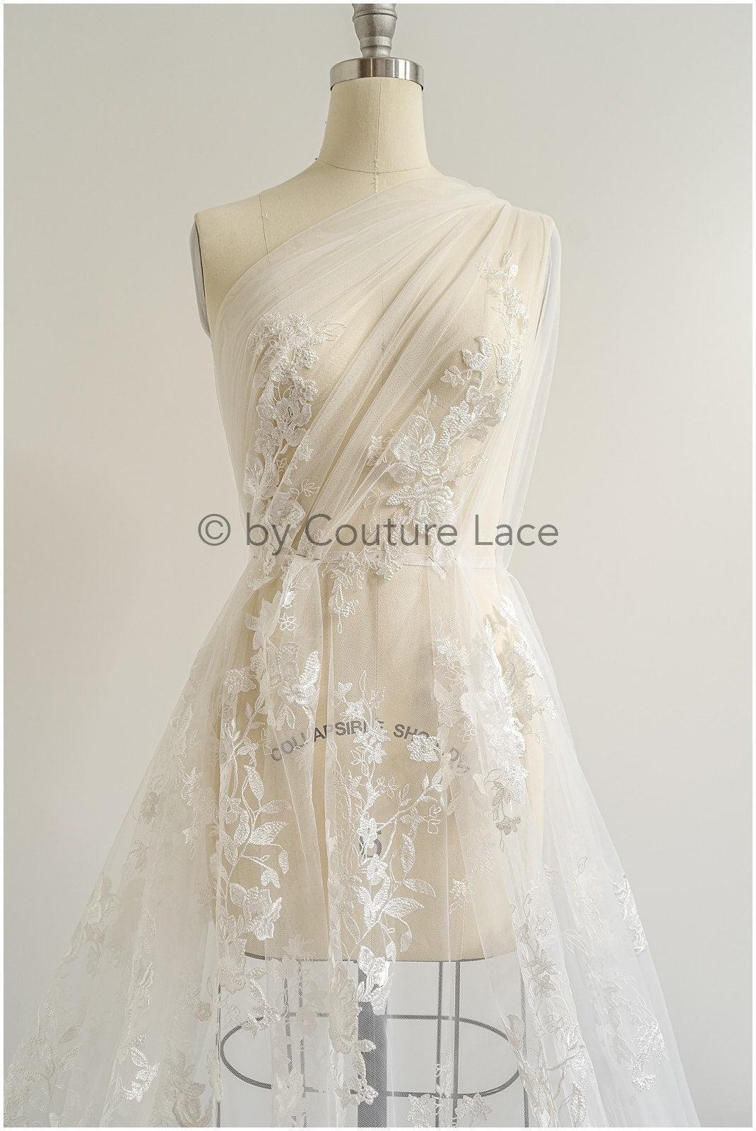 1.3yds/ 1.2m - Romantic bridal lace fabric/ floral couture lace fabric / L22-269B-REST-1.2Yds